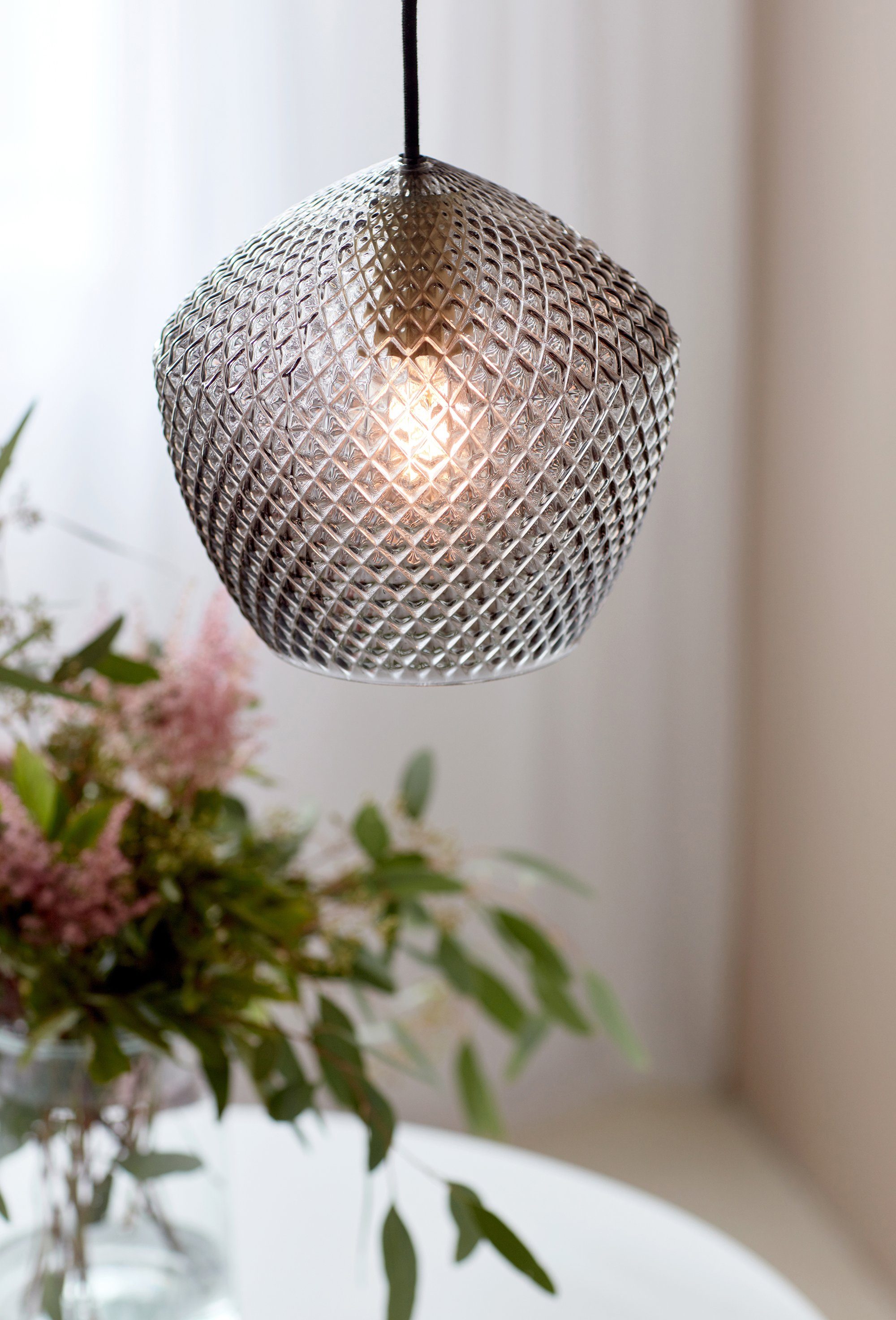 Nordlux Hanglamp ORBIFORM Hanglamp, structuur glas kap, messing applicatie