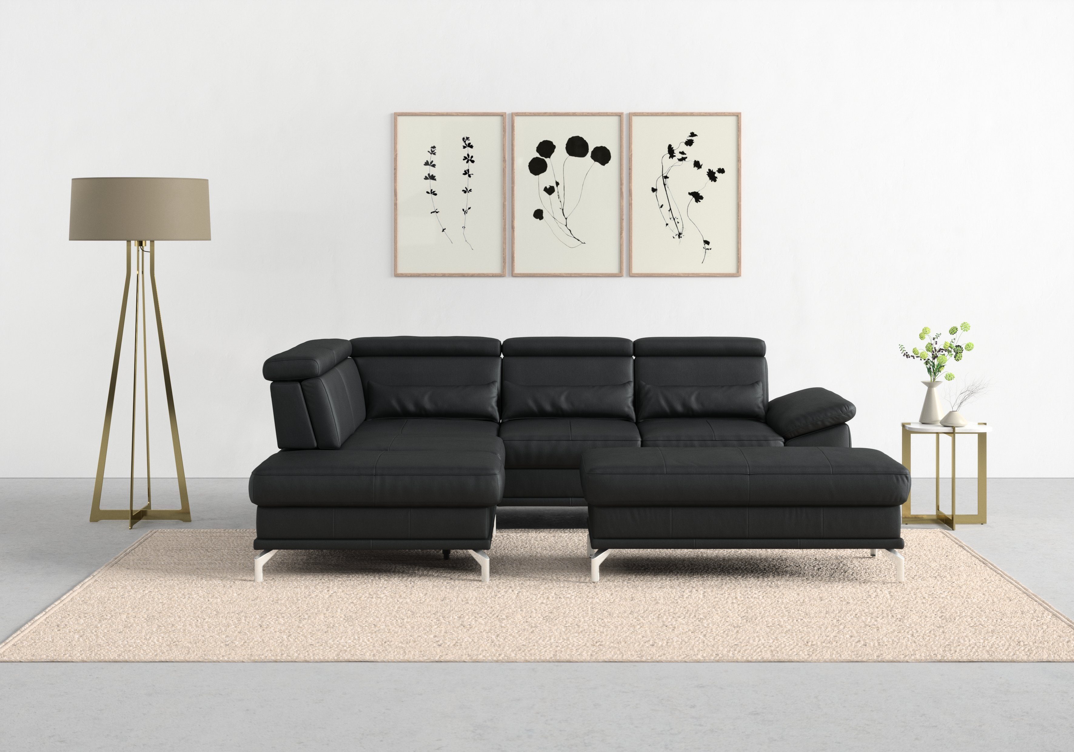 sit&more Hoekbank Cabrio L-vorm, met zitdiepteverstelling, arm- en hoofdsteunverstelling zwart, hoekbanken, Zonder slaapfunctie-zonder bedkist, ohne