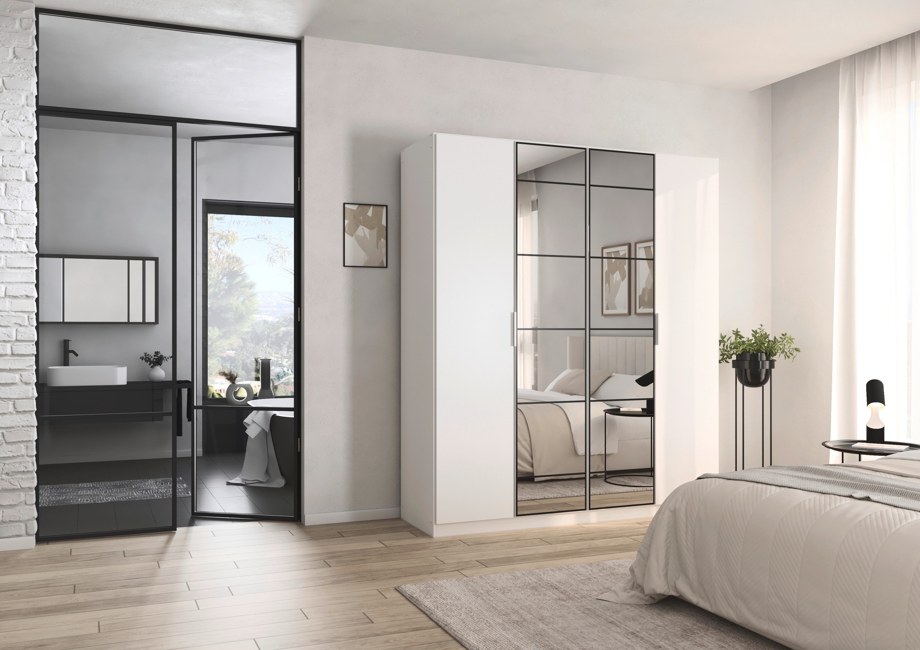 rauch Draaideurkast Kledingkast Kast Garderobe Slaapkamerkast ACERO Middeldeuren met spiegel in moderne loft-look MADE IN GERMANY