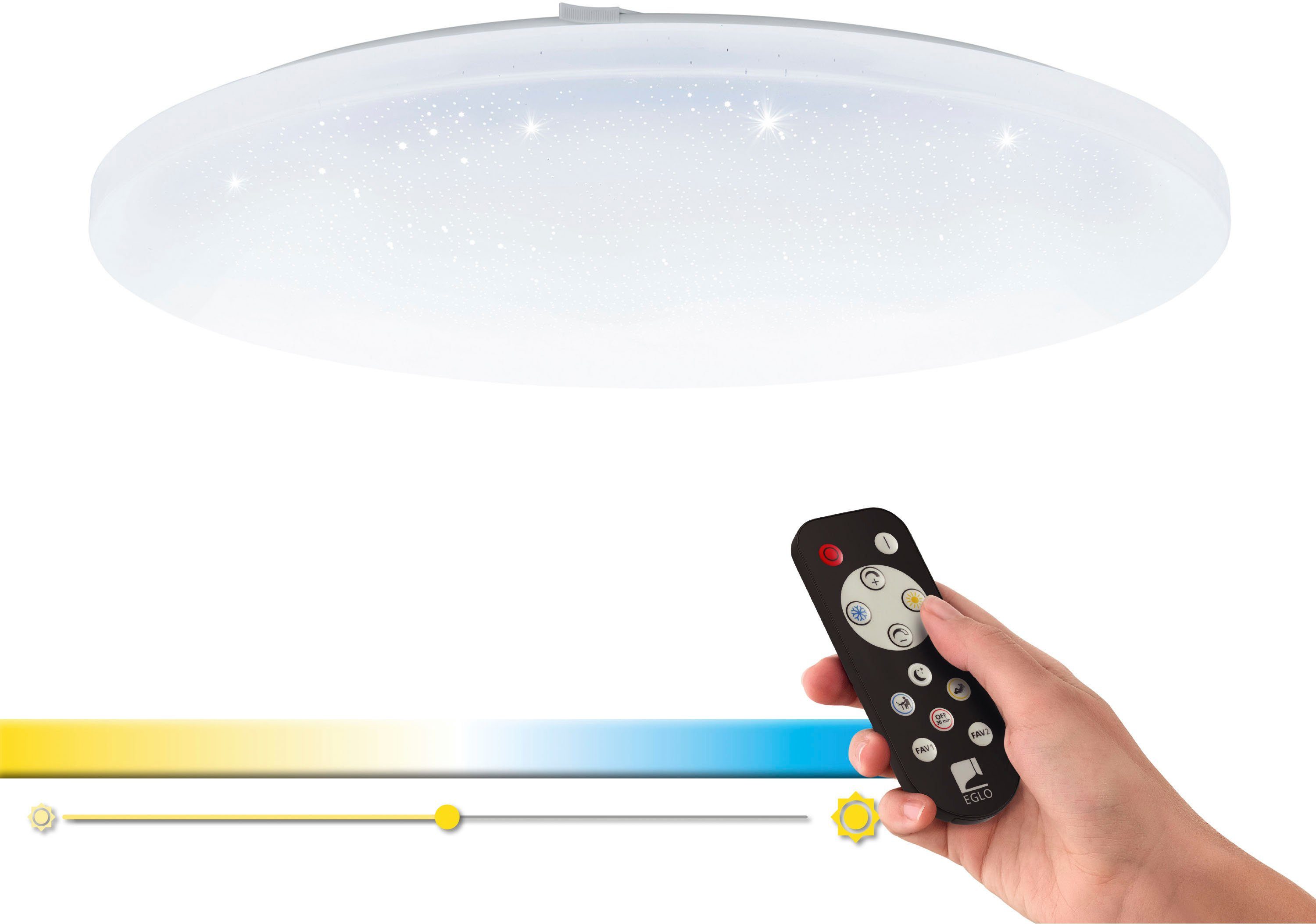 EGLO Plafondlamp FRANIA-A wit / ø57 x h7,5 cm / inclusief 1x led-plank (elk 32,5w, 3900lm, 2700-6500k) / cct kleurtemperatuurbediening - dimbaar - nachtlampfunctie - met afstandsbe