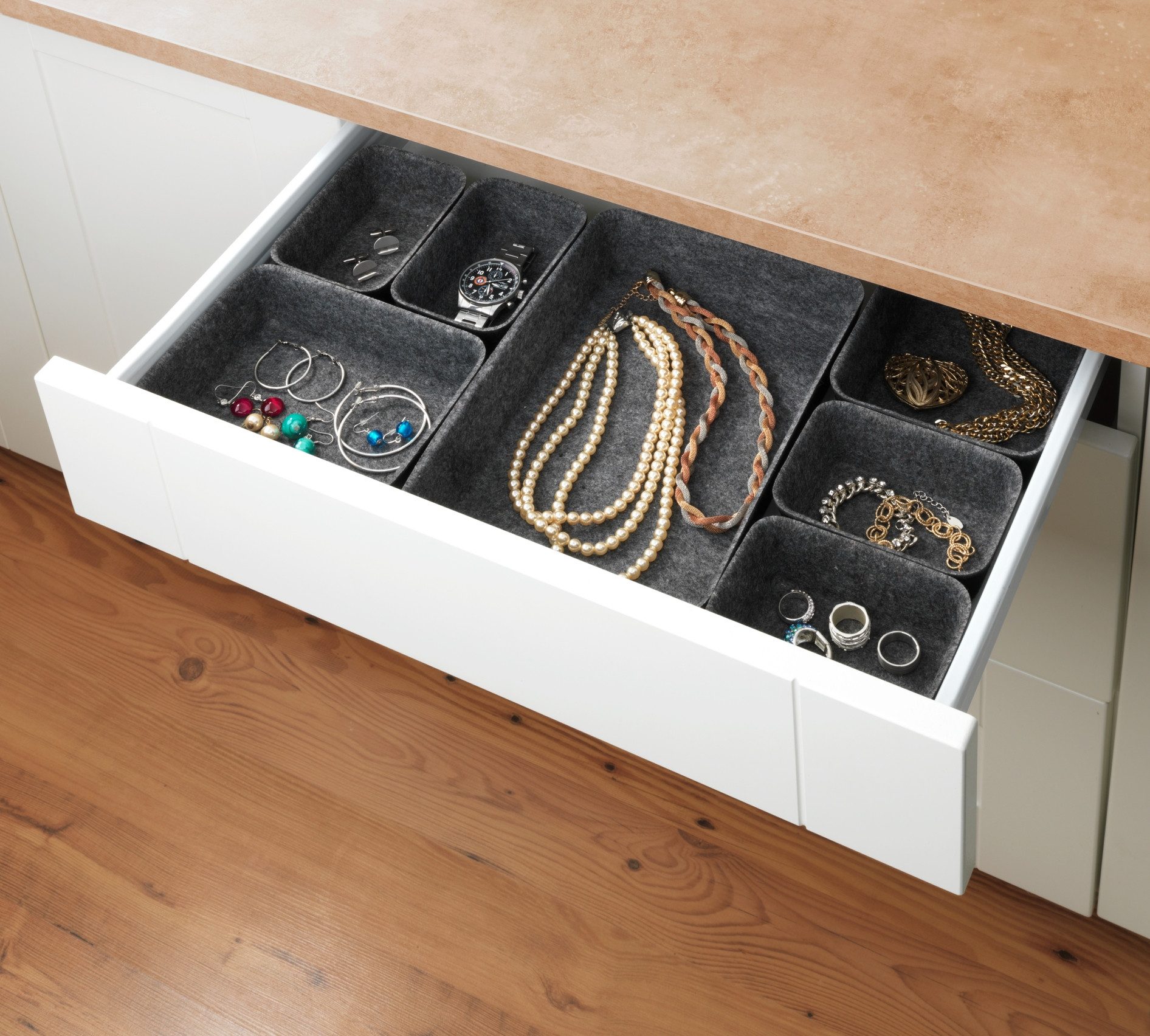 WENKO Organizer Opbergdozen voor lades, 3 maten, gerecycled polyester vilt (set, 7-delig)