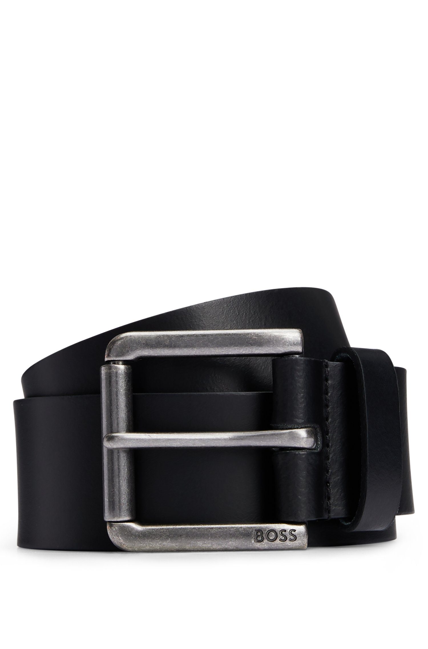 Boss Leren riem Joris Sz40 met logo op de riemsluiting heren riemen maat 85 zwart
