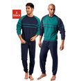 le jogger pyjama in een lang model met opgestikte strepen (set, set van 2) groen