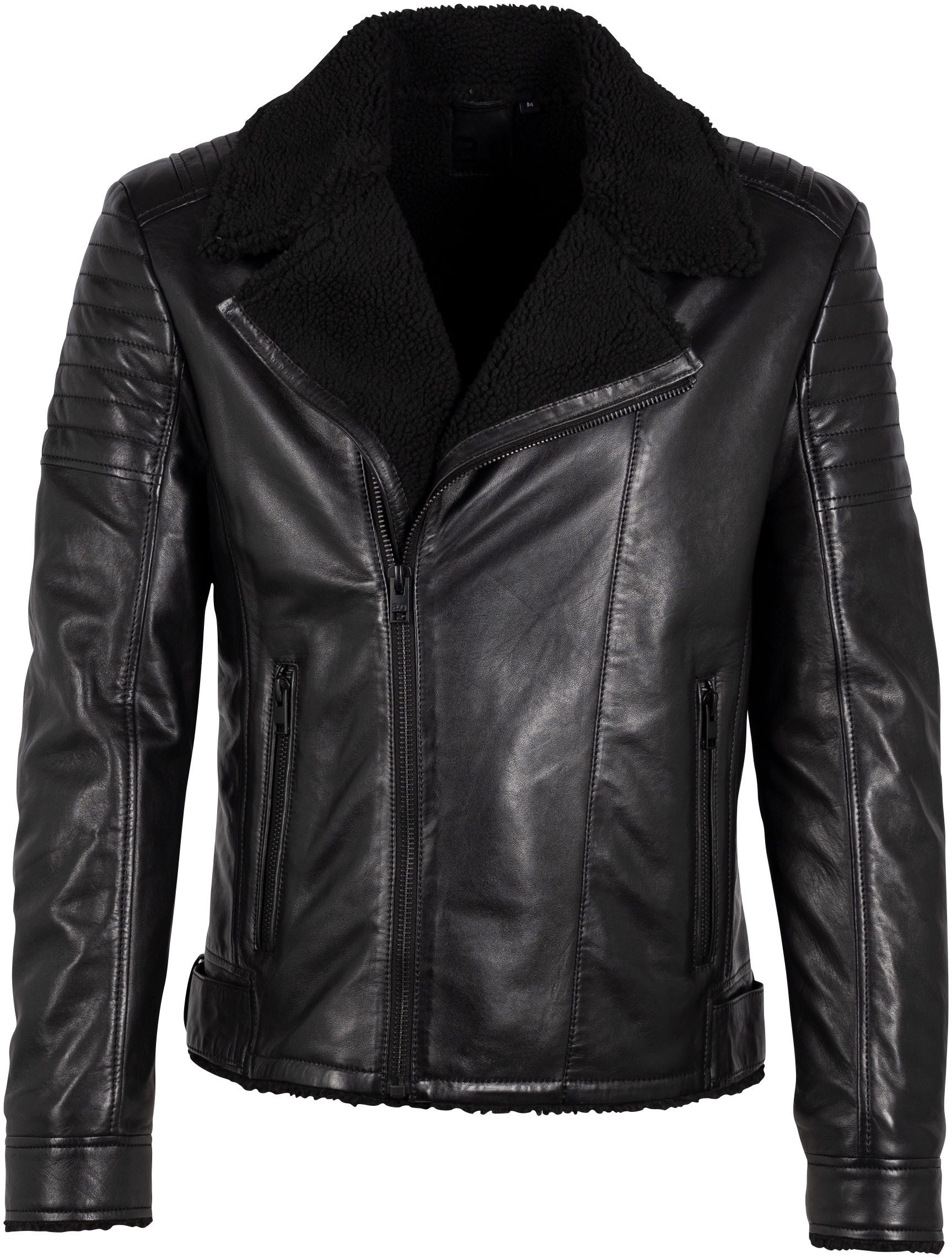 Mauritius Leren jack G2MIdor SF Reverskraag met faux fur, asymmetrische rits