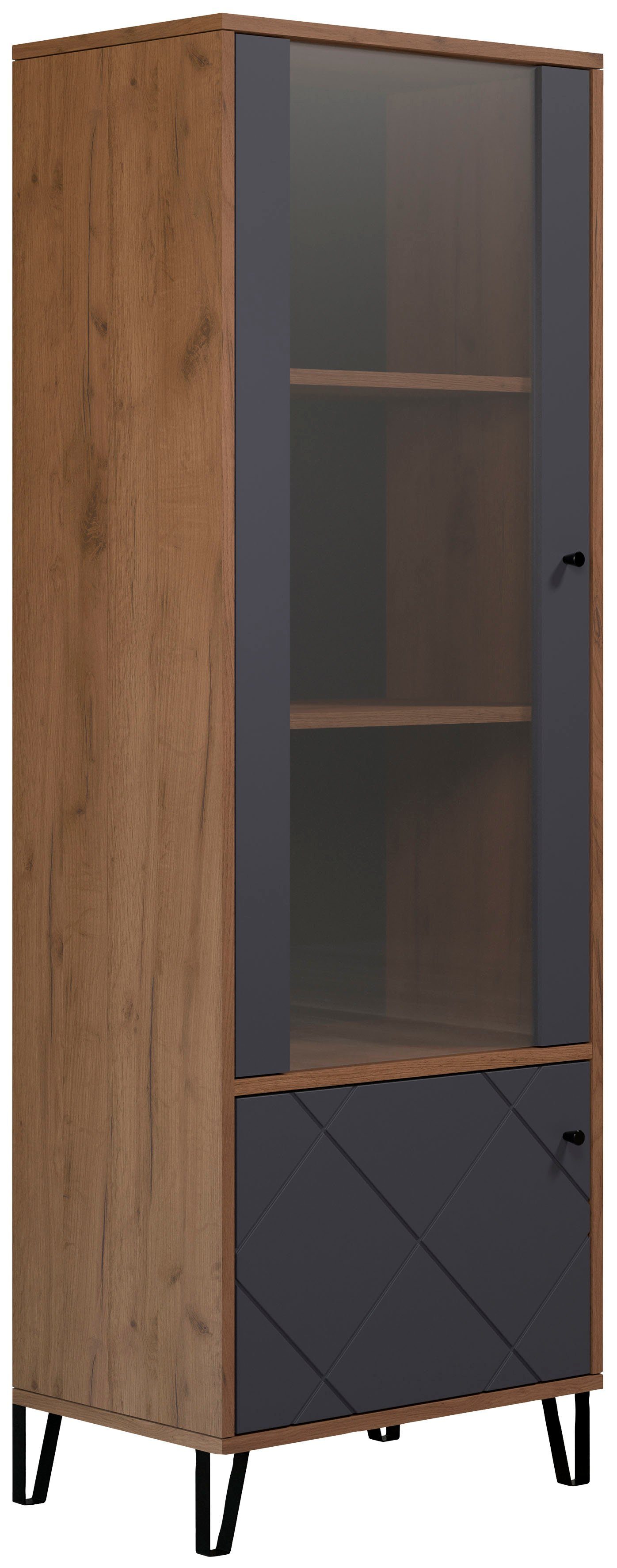 Places of Style Vitrinekast MOLVENO Woonkamer vitrine met voelbare grafiet vierkantlook - 63/40/172 cm (1 stuk)
