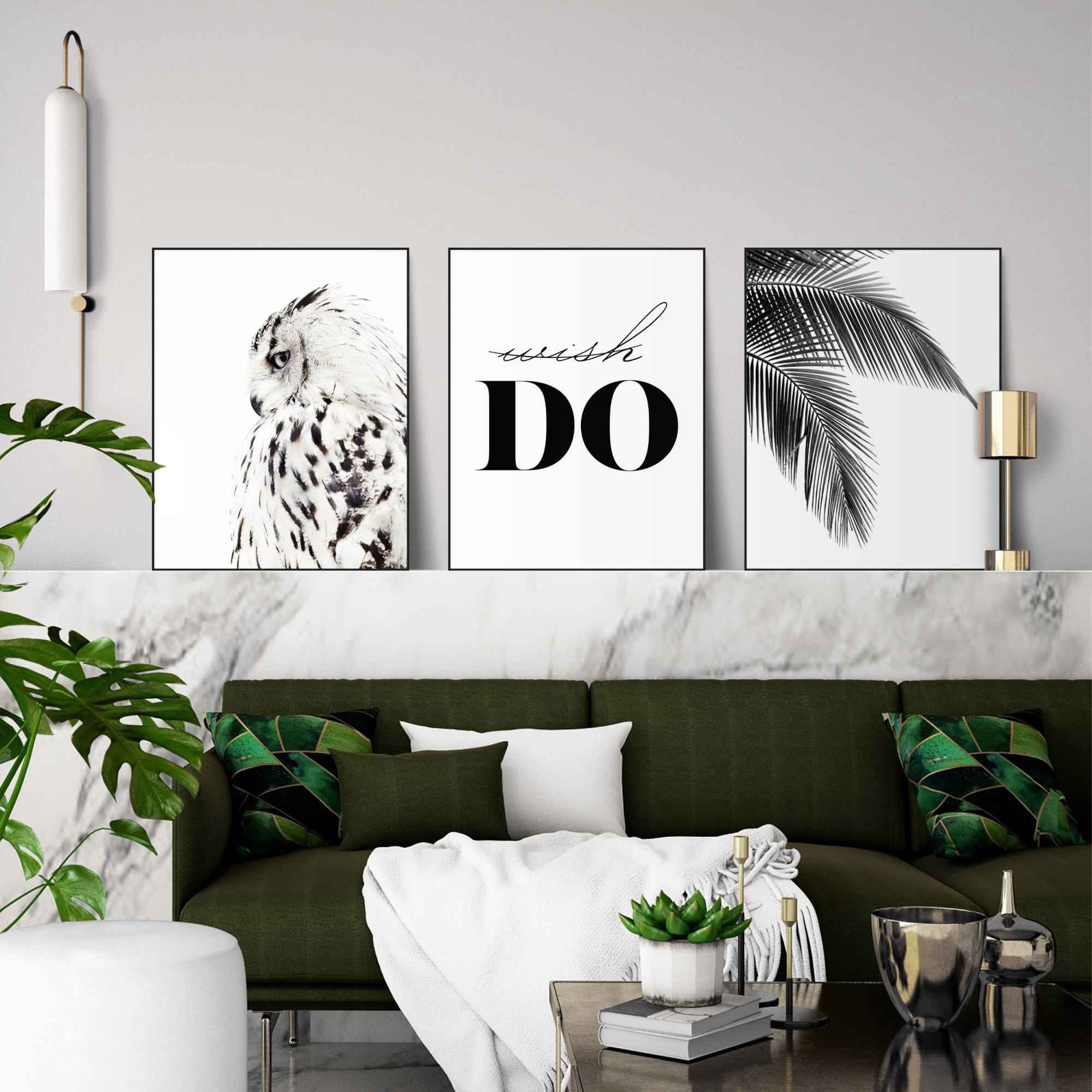 Reinders! Artprint Set artprints moderne kunst palmen - Tekst - uil - ecru (3-delig)