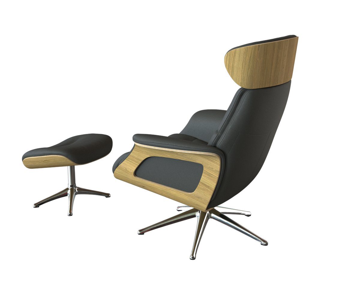 FLEXLUX Relaxfauteuil Clement relaxstoel, gestoffeerde stoel, ligstoel, TV-stoel, Rug- & hoofdverstelling, draaibaar, armleuning eiken, voet aluminium