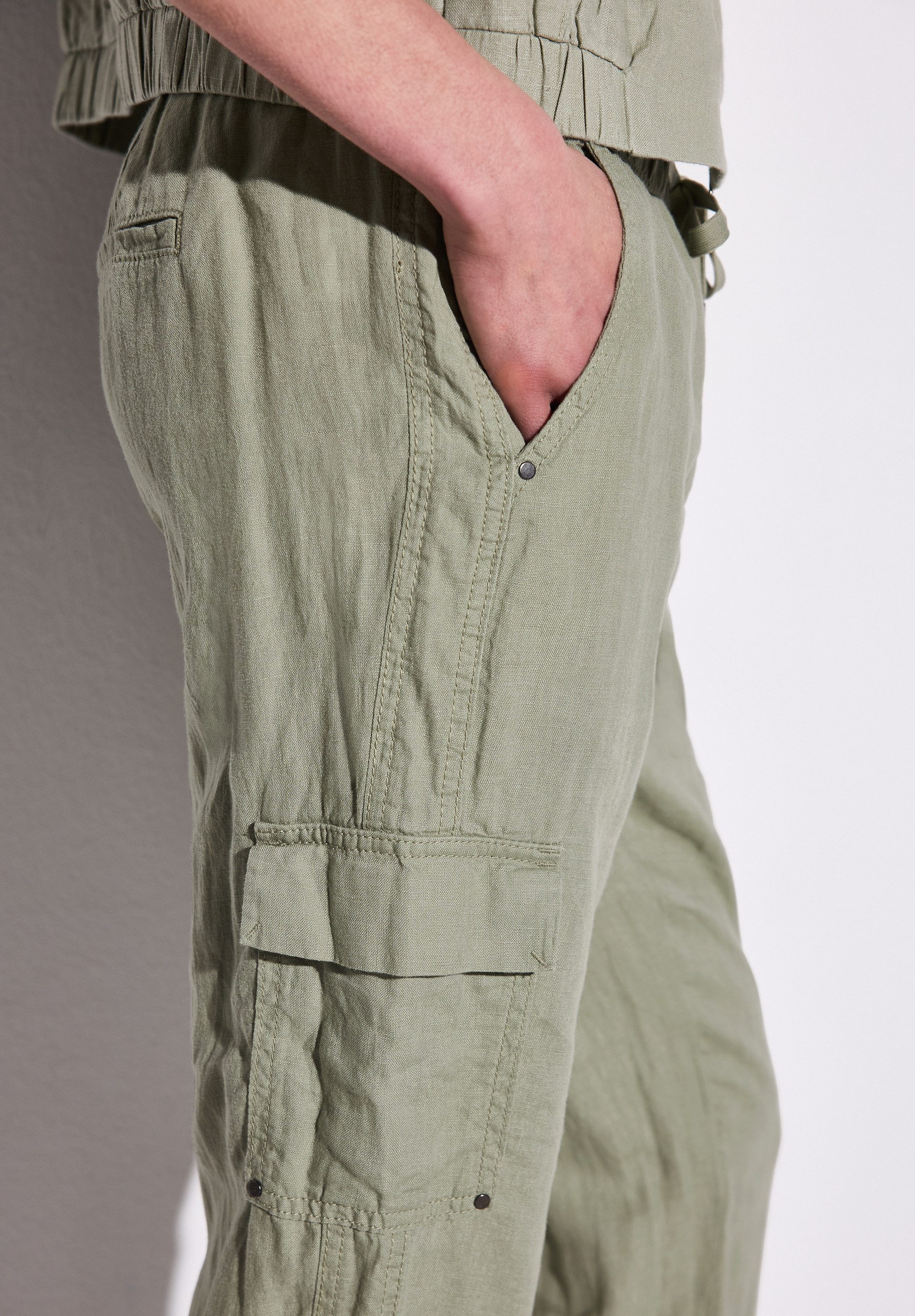 STREET ONE Linnen broek Style Bonny in cargo-look