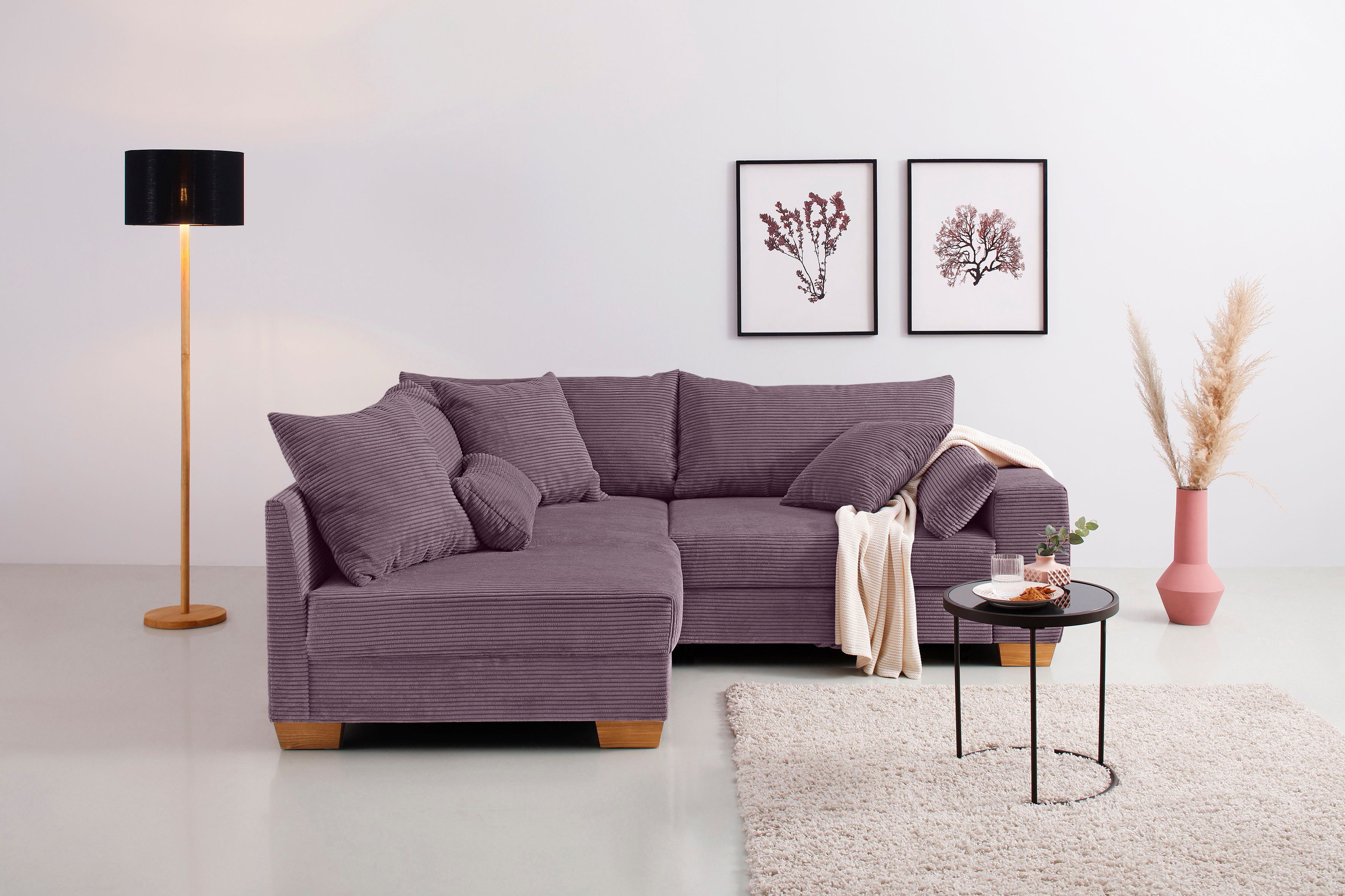 Home affaire Hoekbank Helena naar keuze met slaapfunctie, binnenvering, losse kussens, ook met cord-bekleding