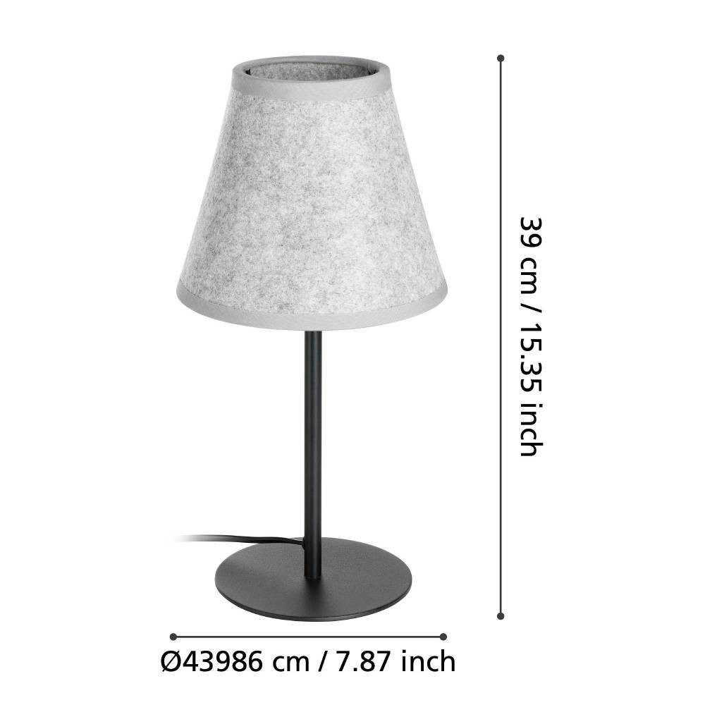 EGLO Tafellamp ALSAGER Tafellamp, Japandi, metaal in zwart en vilt in grijs, E27 fitting (1 stuk)