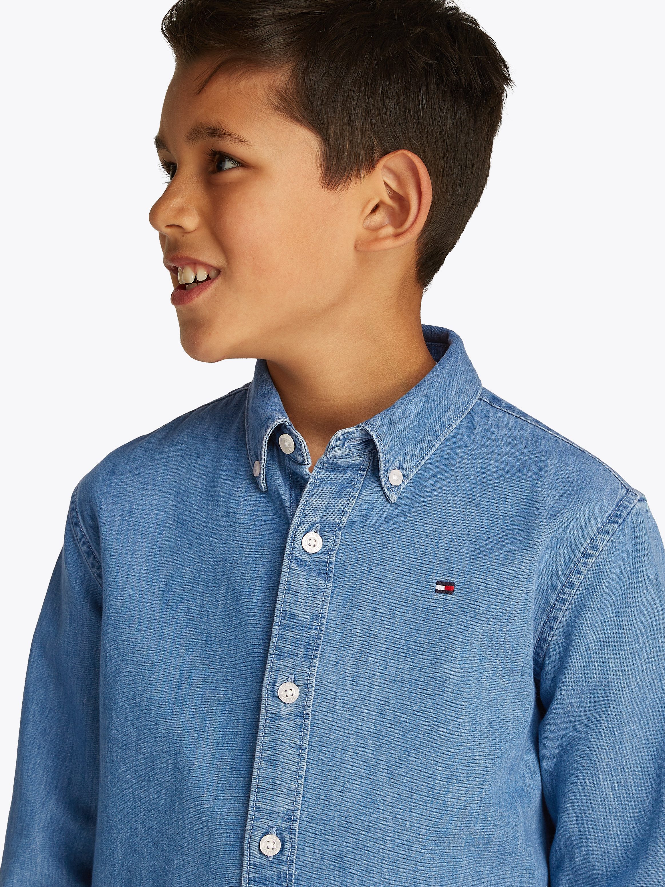 Tommy Hilfiger Overhemd met lange mouwen DENIM CHAMBRAY SHIRT LS in blauwe wassing, met logoborduring