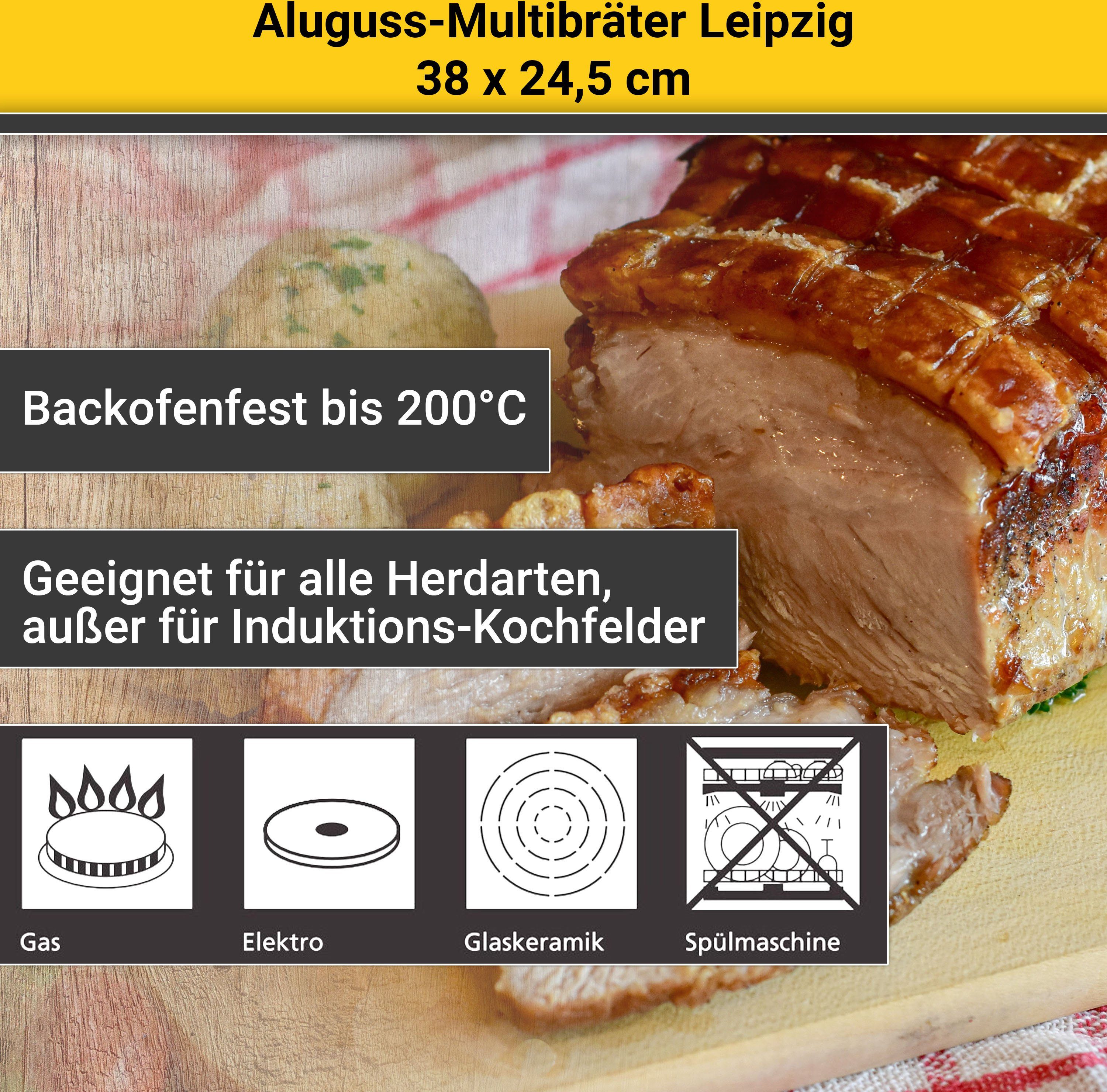 Krüger Braadpan Aluminium multicooker met grilldeksel LEIPZIG, 38 x 24,5 x 13 cm