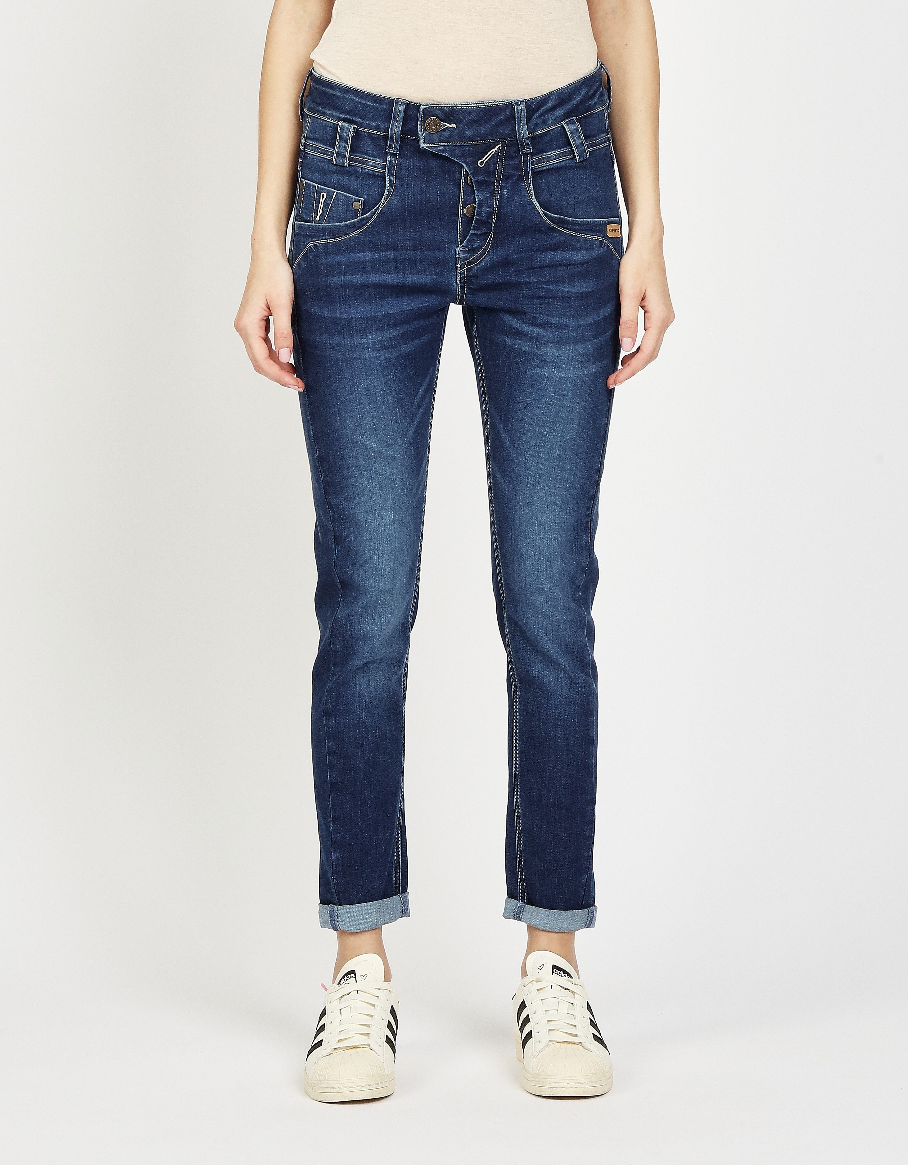 GANG Slim fit jeans 94Marge met bijzondere 4-knoopssluiting dames slim fit jeans maat 28 blauw