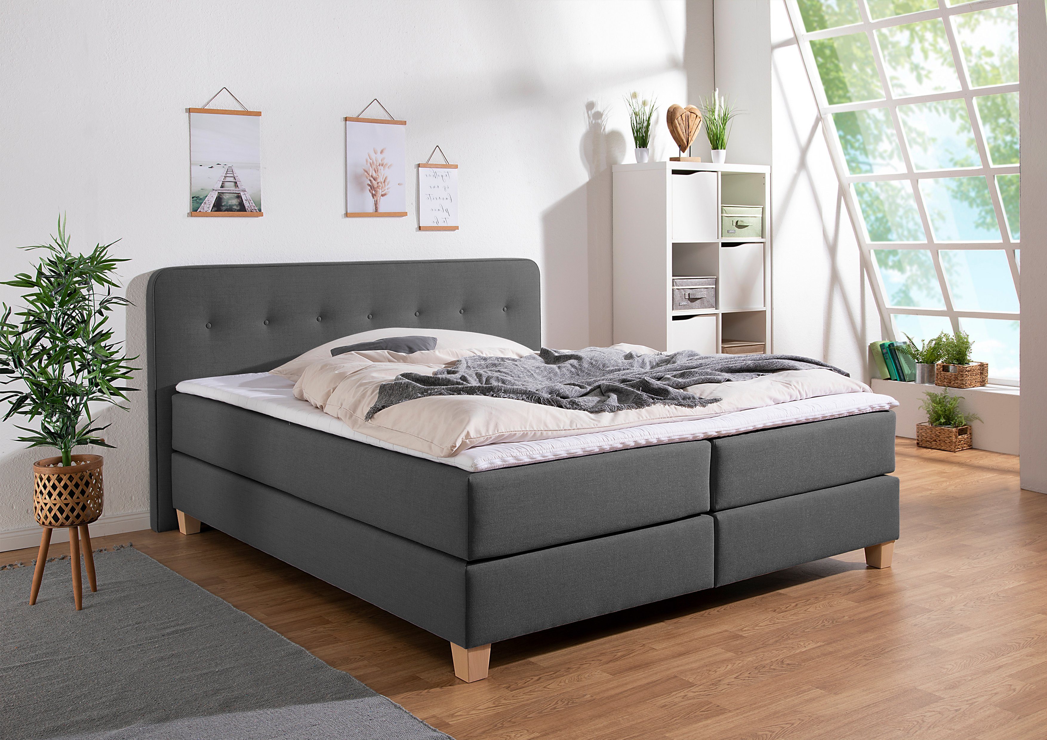 Home affaire Boxspring Fargo in extra lang 220 cm, met topmatras, 3 uitvoeringen, 4, breedten boxsprings grijs