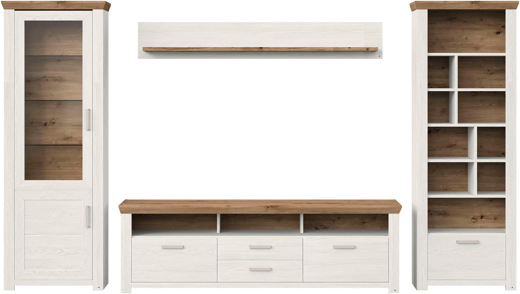 set one by Musterring Wandmeubel York Combinatie 03, in 3 kleurvarianten, totale breedte 370 cm (4-delig)