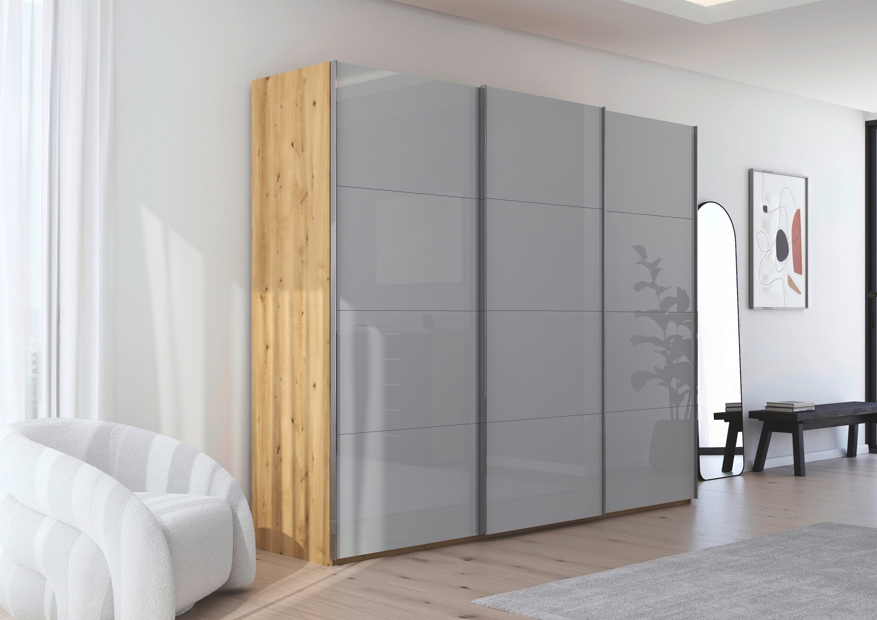 rauch Schuifdeurkast Kledingkast Kast Garderobe Slaapkamerkast SCALE-FYRA edel vierdelige deuren met glas-front veel kleuren made in germany