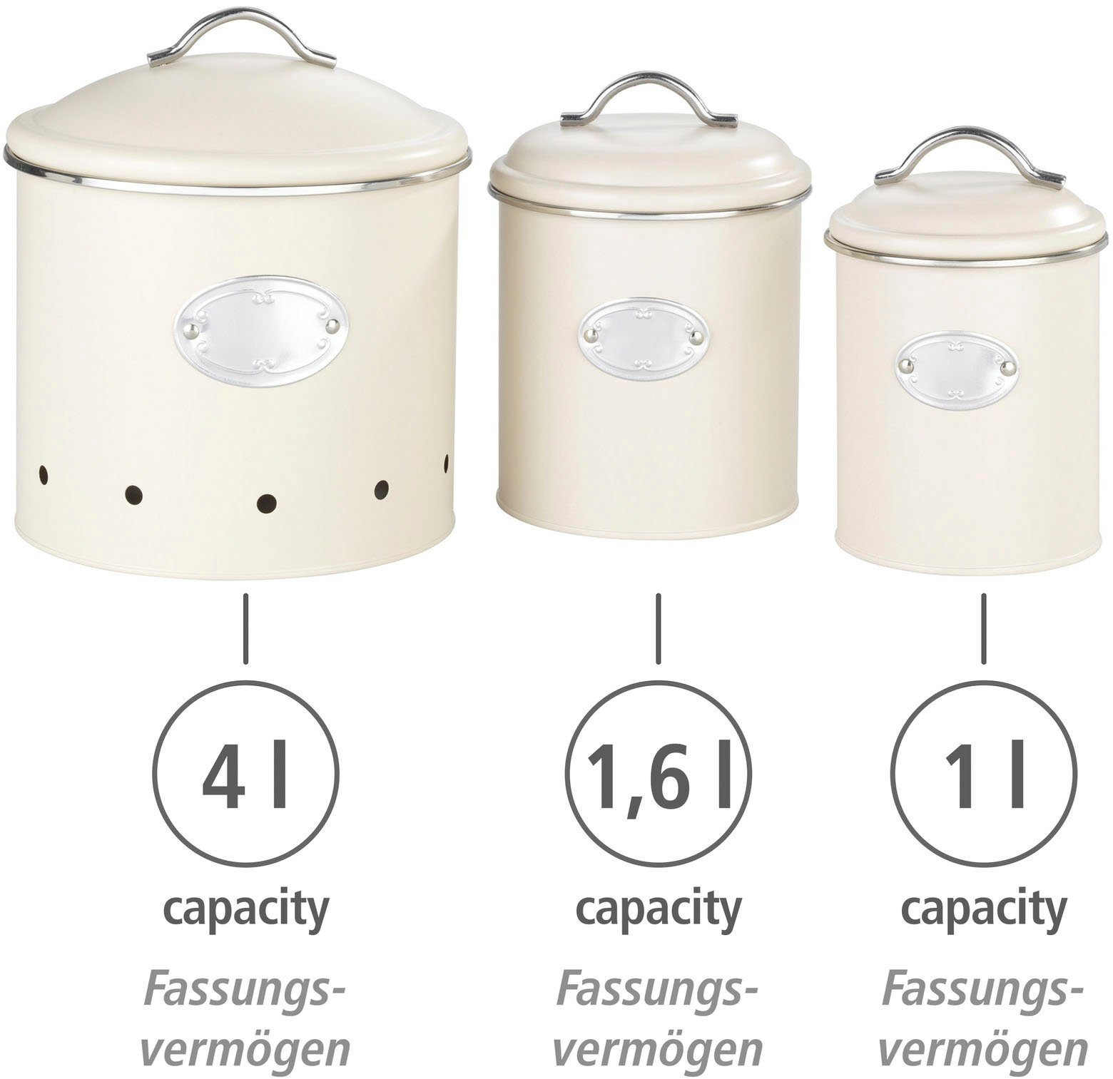 WENKO Voorraadbus Model Nero Opbergdozen voor voorraad en voedsel, 3 maten (set, 3-delig)