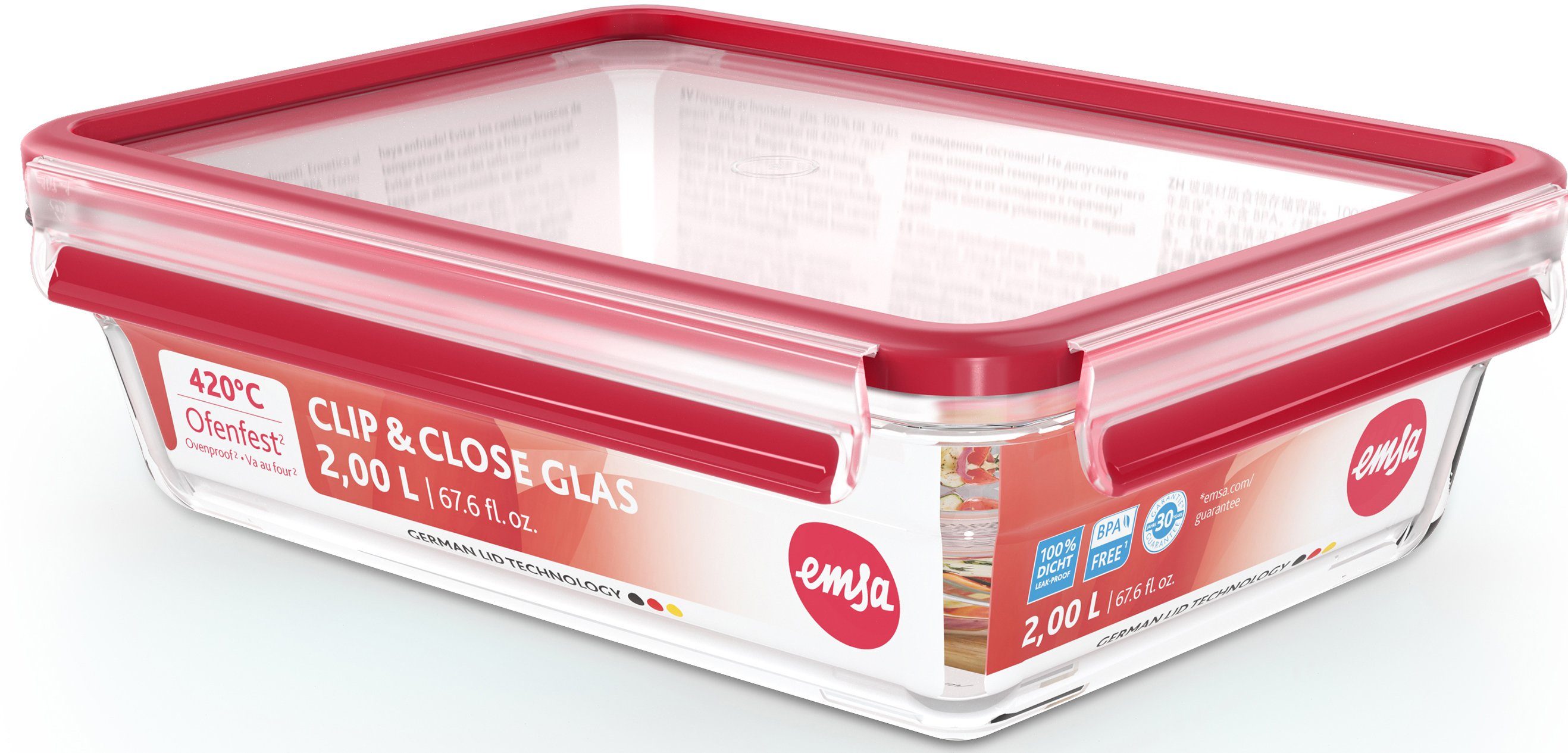 Emsa Vershoudtrommel Clip&Close, Made in Germany, 2 Liter oven-, vriesbestendig, magnetronbestendig(2 blikken met deksel) (2-delig)