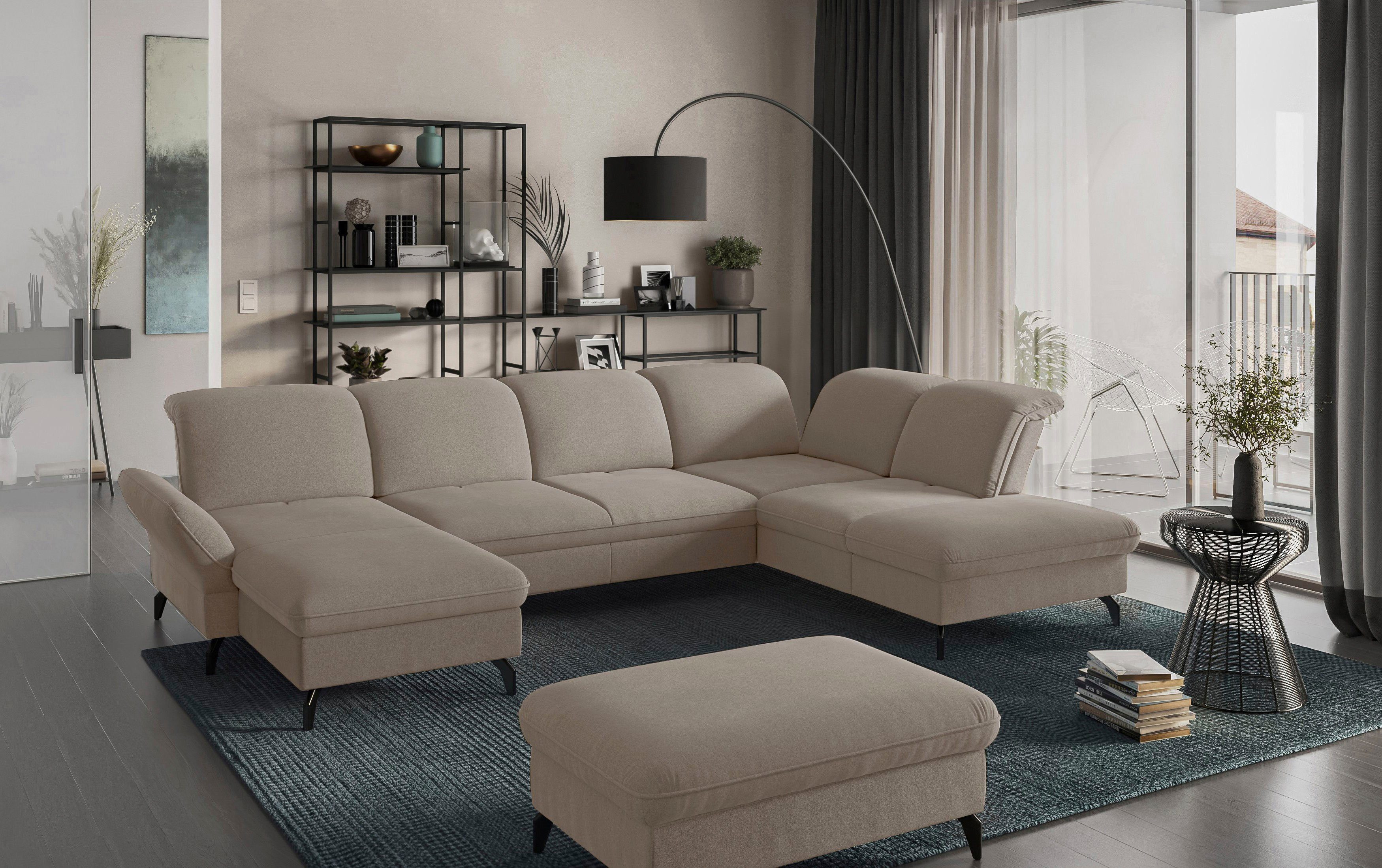 sit&more Zithoek Leandro U-vorm Naar keuze met bed, hoofdbord en armleuningfunctie, en bedkist