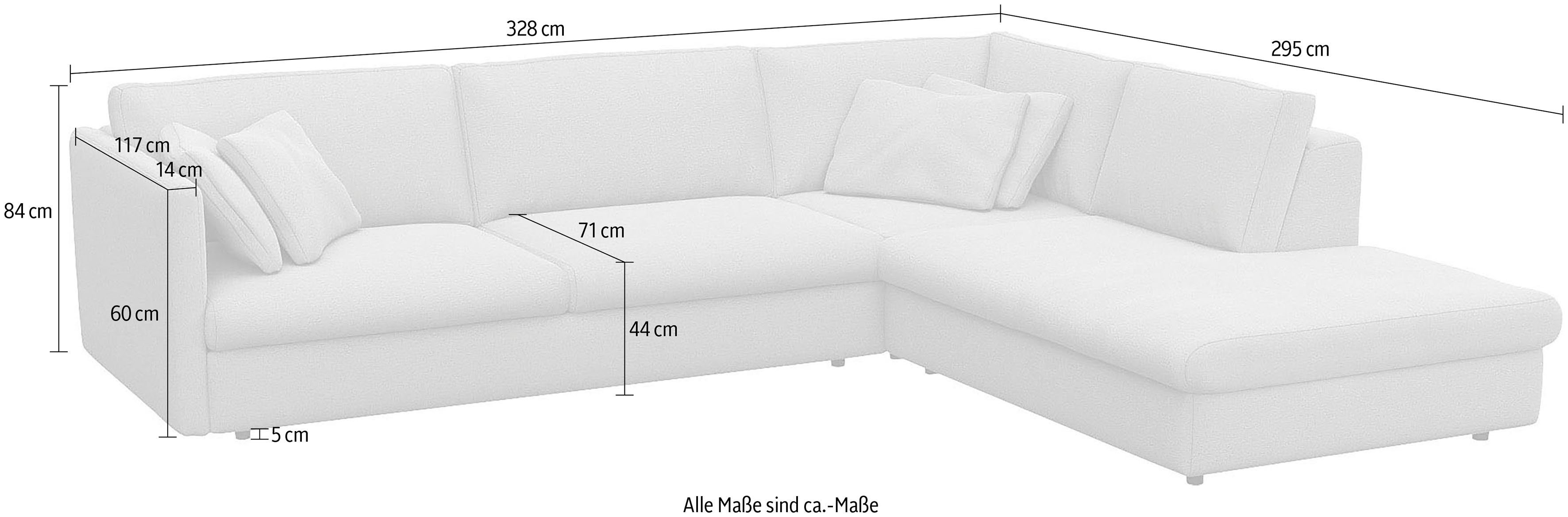 FLEXLUX Hoekbank Lovane, elegant en tijdloos, comfortabel, L-vorm Zacht en zeer comfortabel, grote zitdiepte op koudschuim, inclusief sierkussen