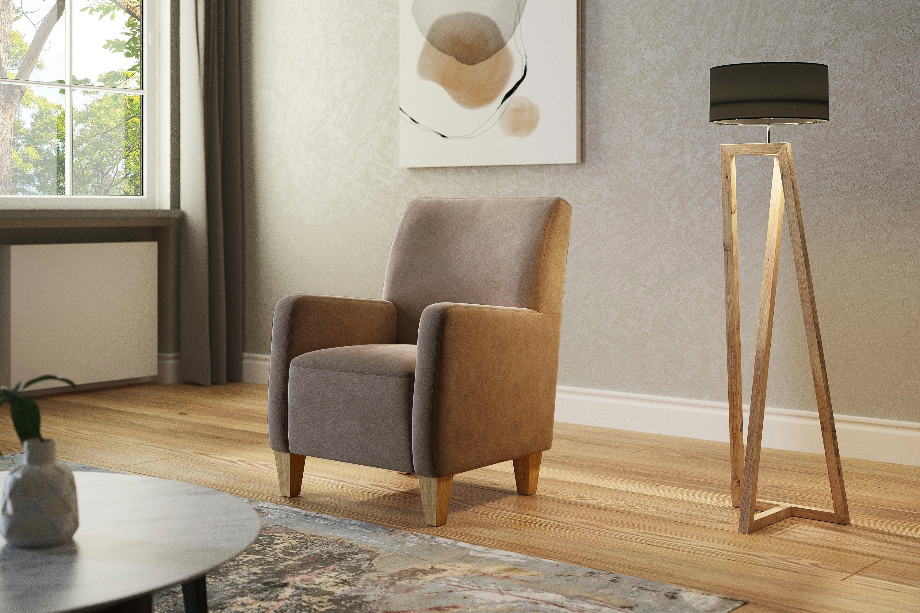 Home affaire Fauteuil Viva met binnenvering, met eikenhouten poten fauteuils maat Luxe-microvezel ALTARA NUBUCK bruin