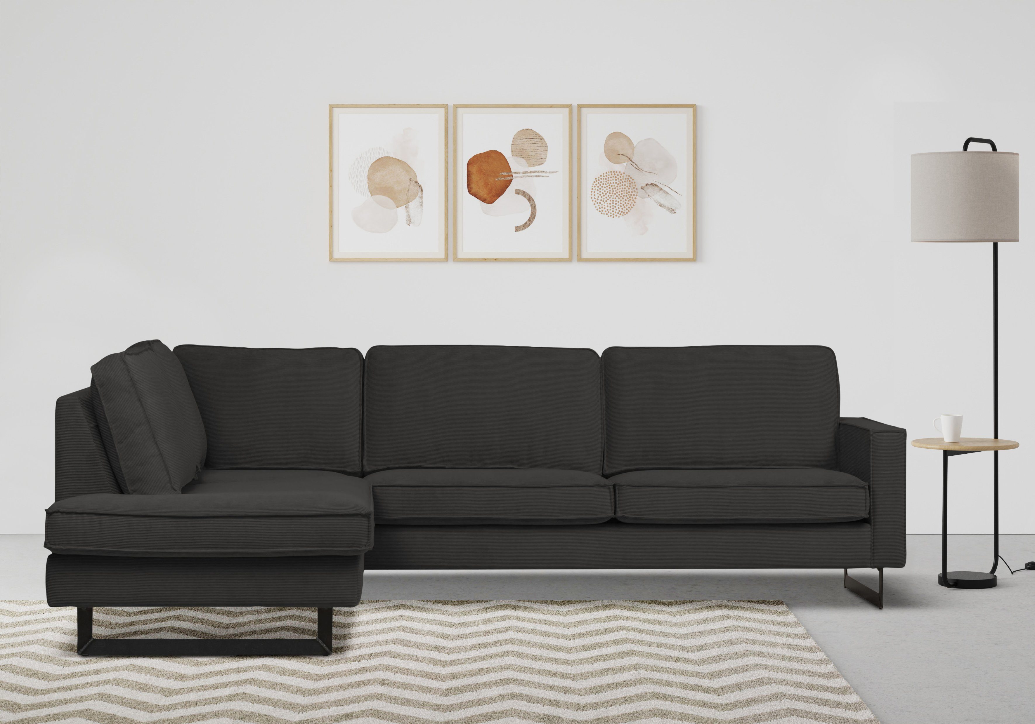 Places of Style Hoekbank Pinto, 290 cm, cord, chenille, leerlook, ottomane links/rechts