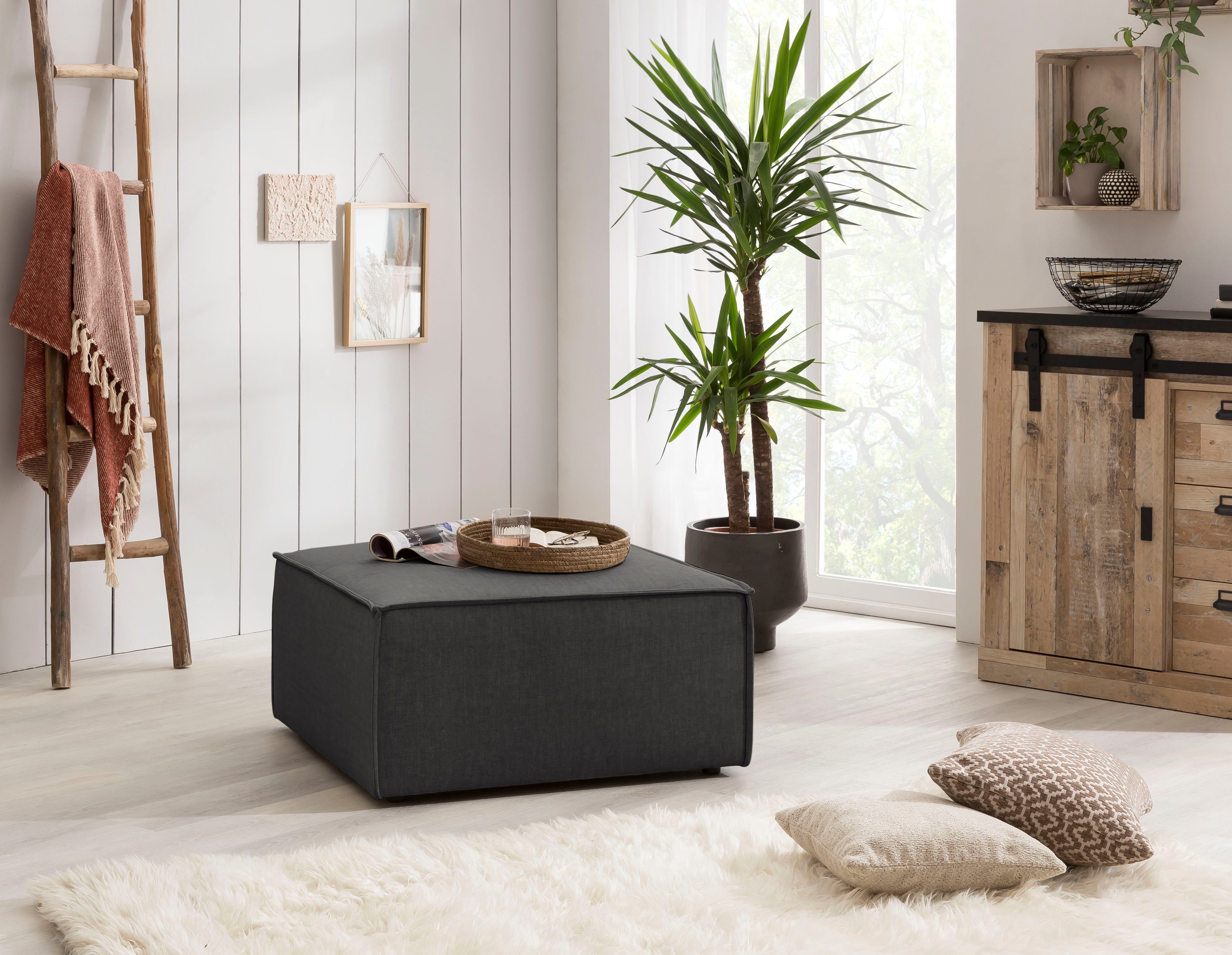 Home affaire Hocker Sherwood Vierkante poef/voetenbank, ideale als aanvulling op de "SHERWOOD" love seat