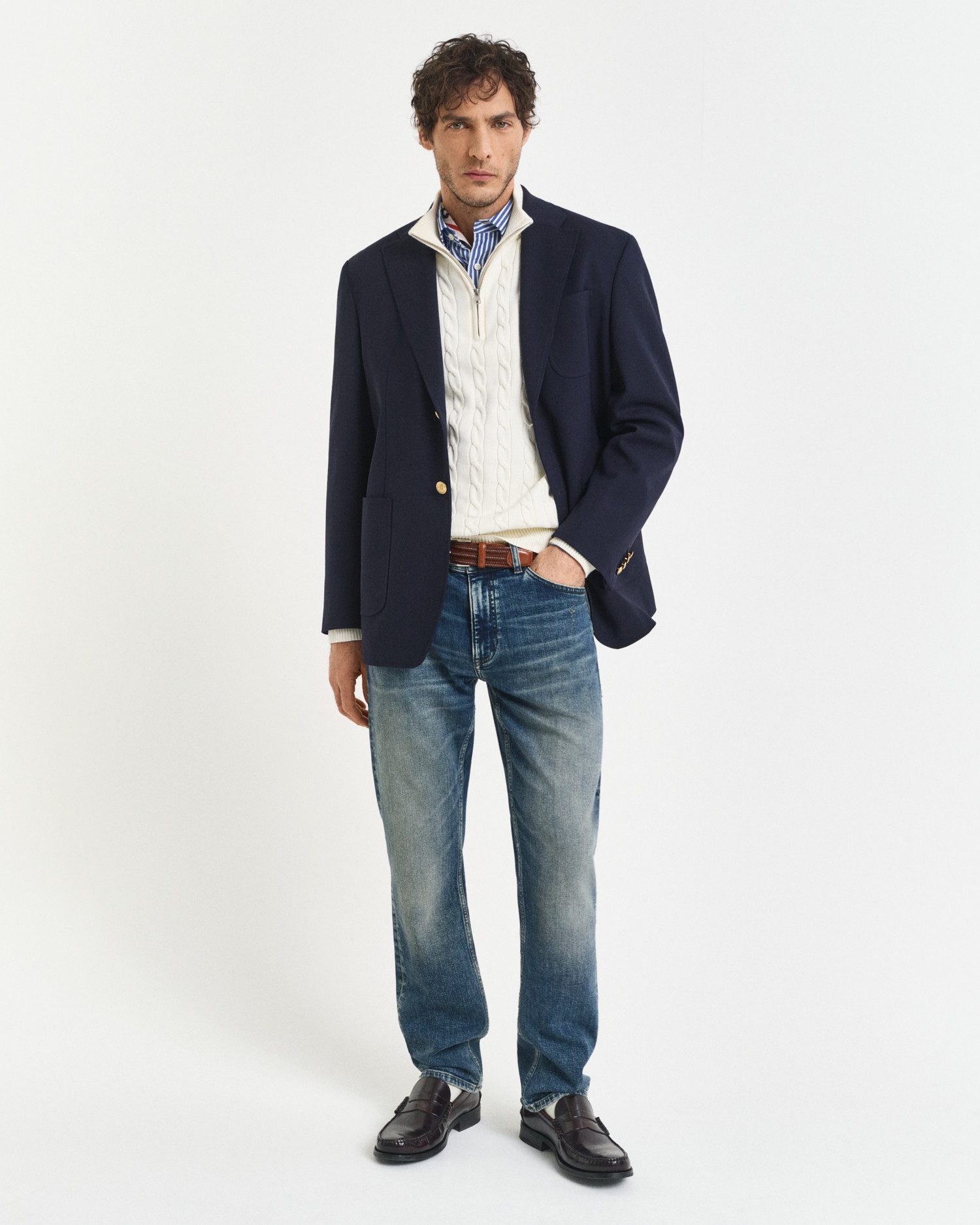 Gant Gebreide trui COTTON CABLE HALF ZIP
