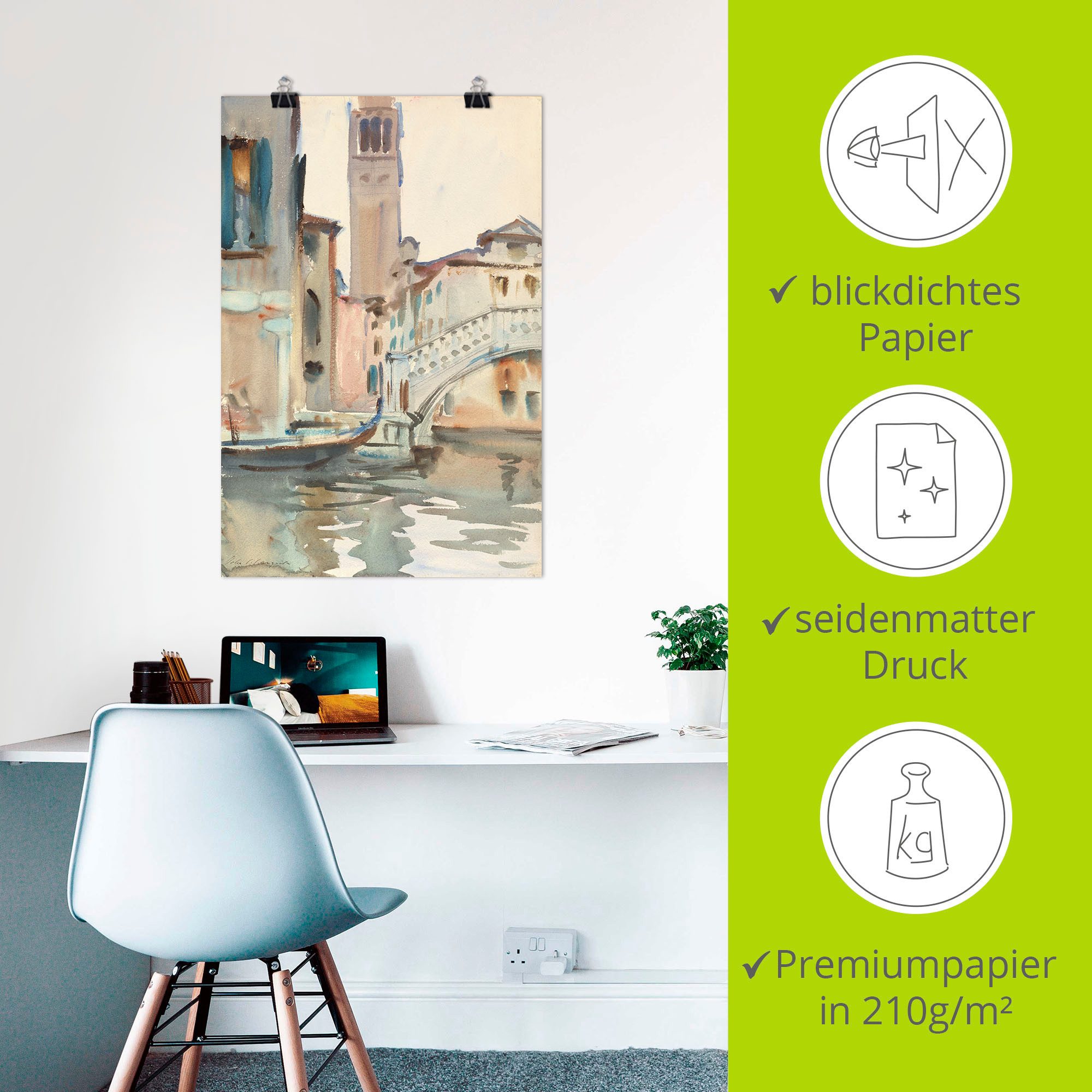 Artland Artprint Een brug en campanile, Venetië. als artprint op linnen, poster in verschillende formaten maten