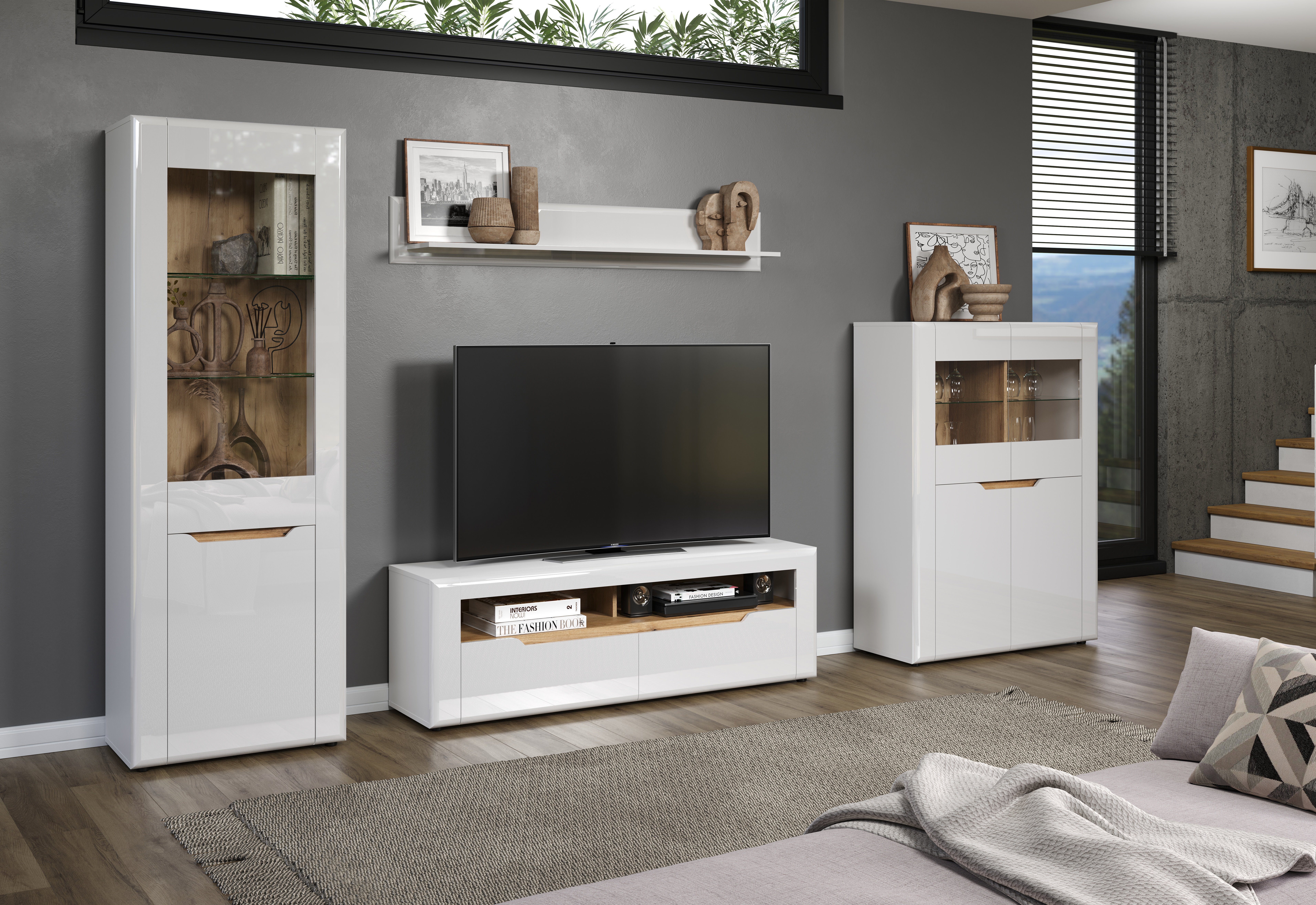 INOSIGN Wandmeubel Graz Afm. gemonteerd (B/D/H in cm): 341x40x192 - hoogglansfronten (complete set, 4-delig)