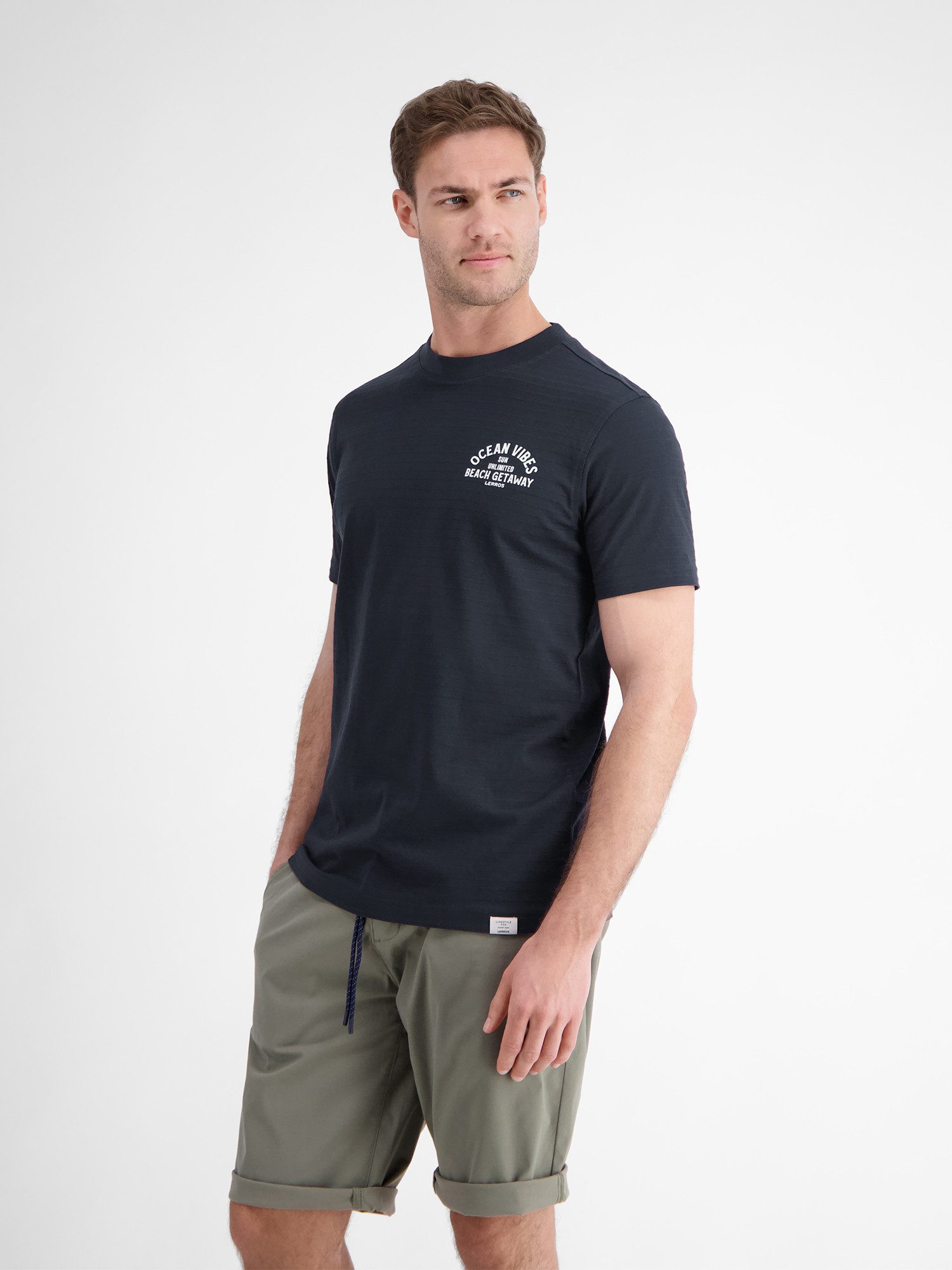 Lerros T-shirt LERROS gestreept T-shirt met voor- en achterkant print