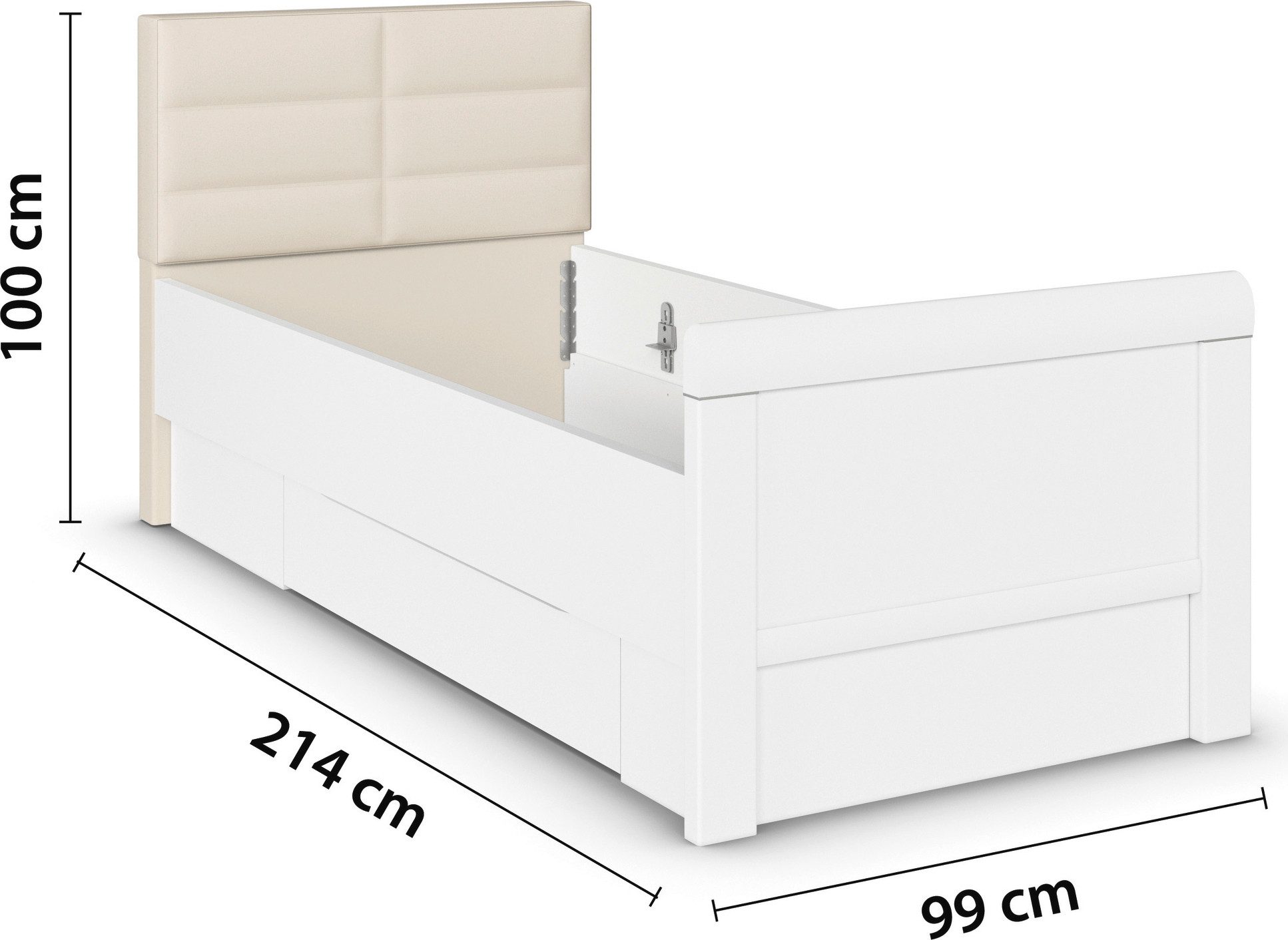 rauch Ledikant met bergruimte Bed Eenpersoons Stollenbed Bedkasten EVELYN in comfortabele hoogte met gestoffeerd hoofdeinde en lades made in germany