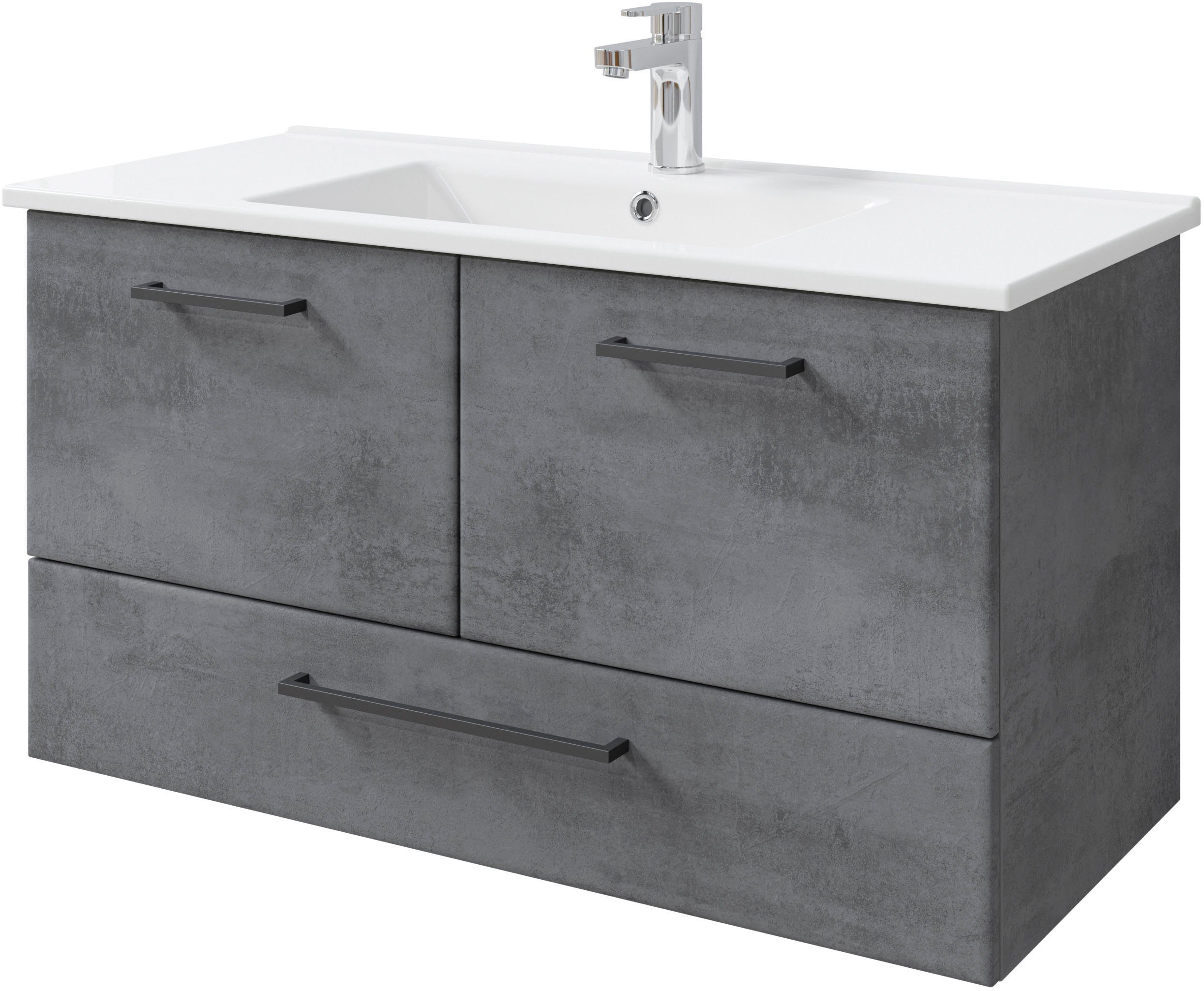 Saphir Badkamerserie Quickset 945 4-delig, keramieken wastafelonderkast met led-spiegelkast (5-delig)
