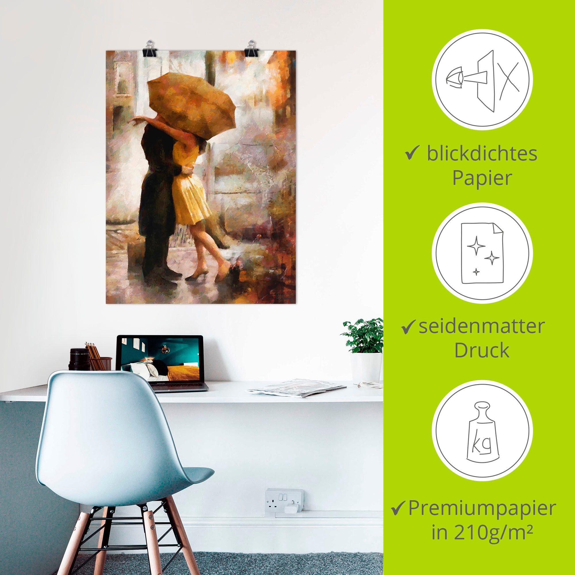 Artland Artprint Kus onder paraplu als artprint op linnen, poster in verschillende formaten maten