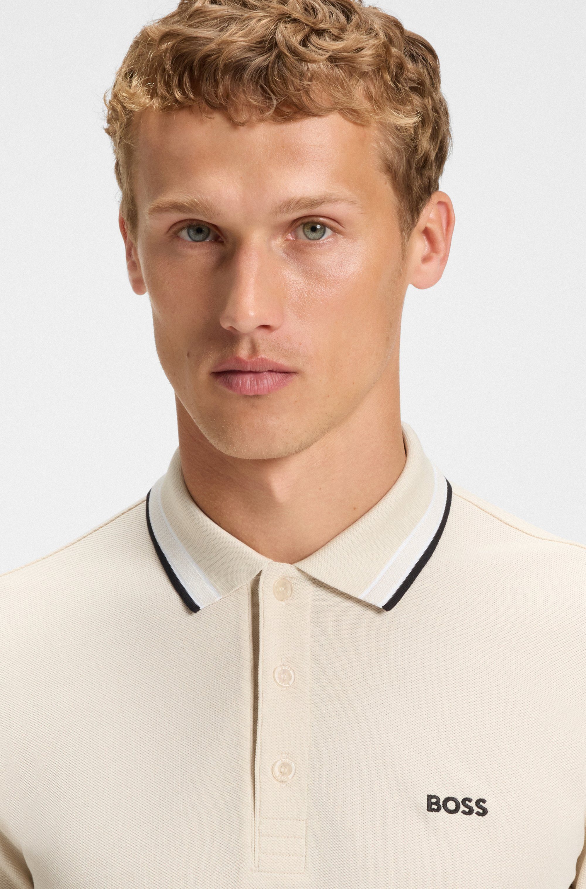 BOSS GREEN Poloshirt met lange mouwen Plisy met strepen op de kraag