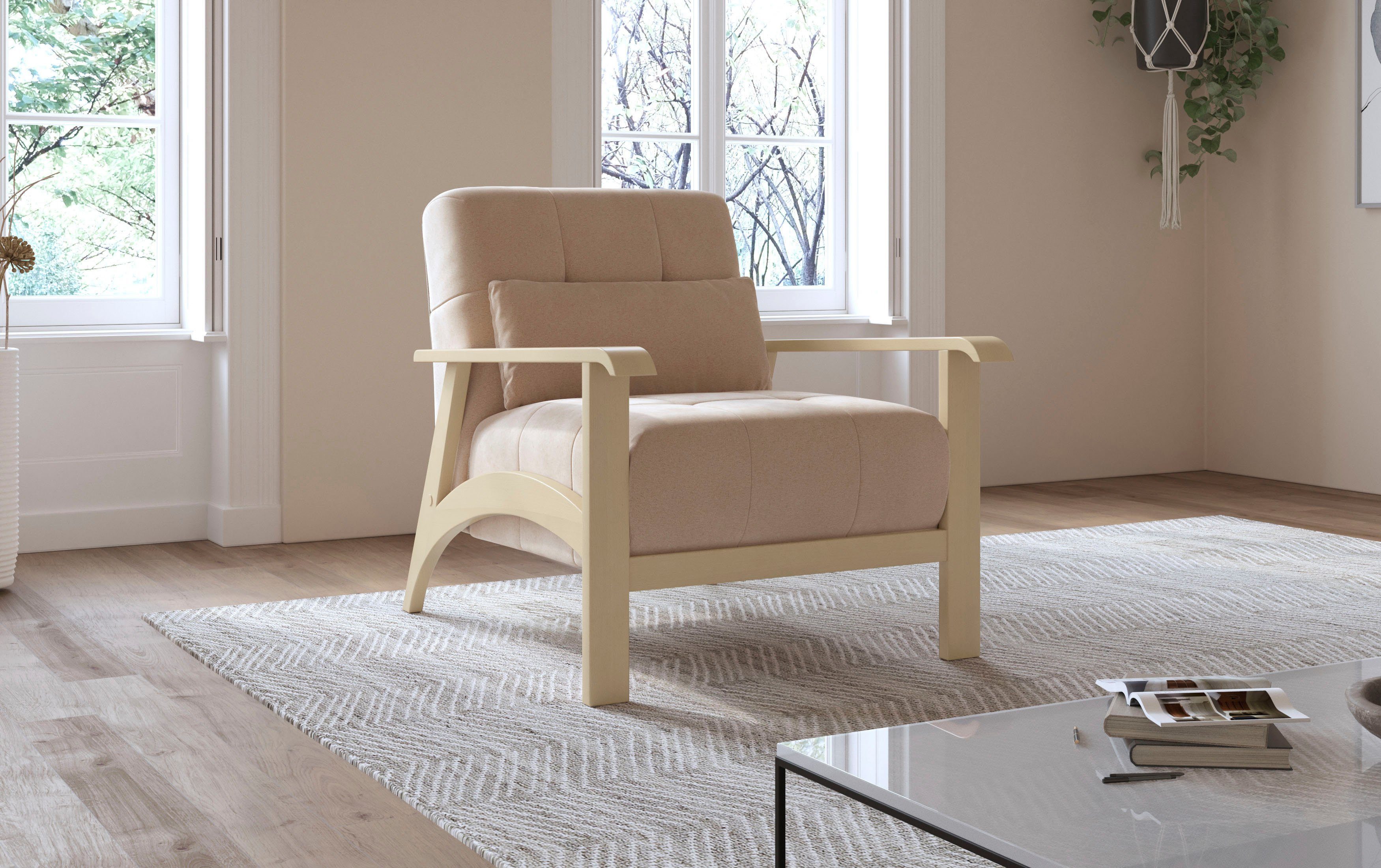 sit&more Fauteuil Billund Armleuningen van natuurlijk beukenhout, verschillende bekledingen en kleuren