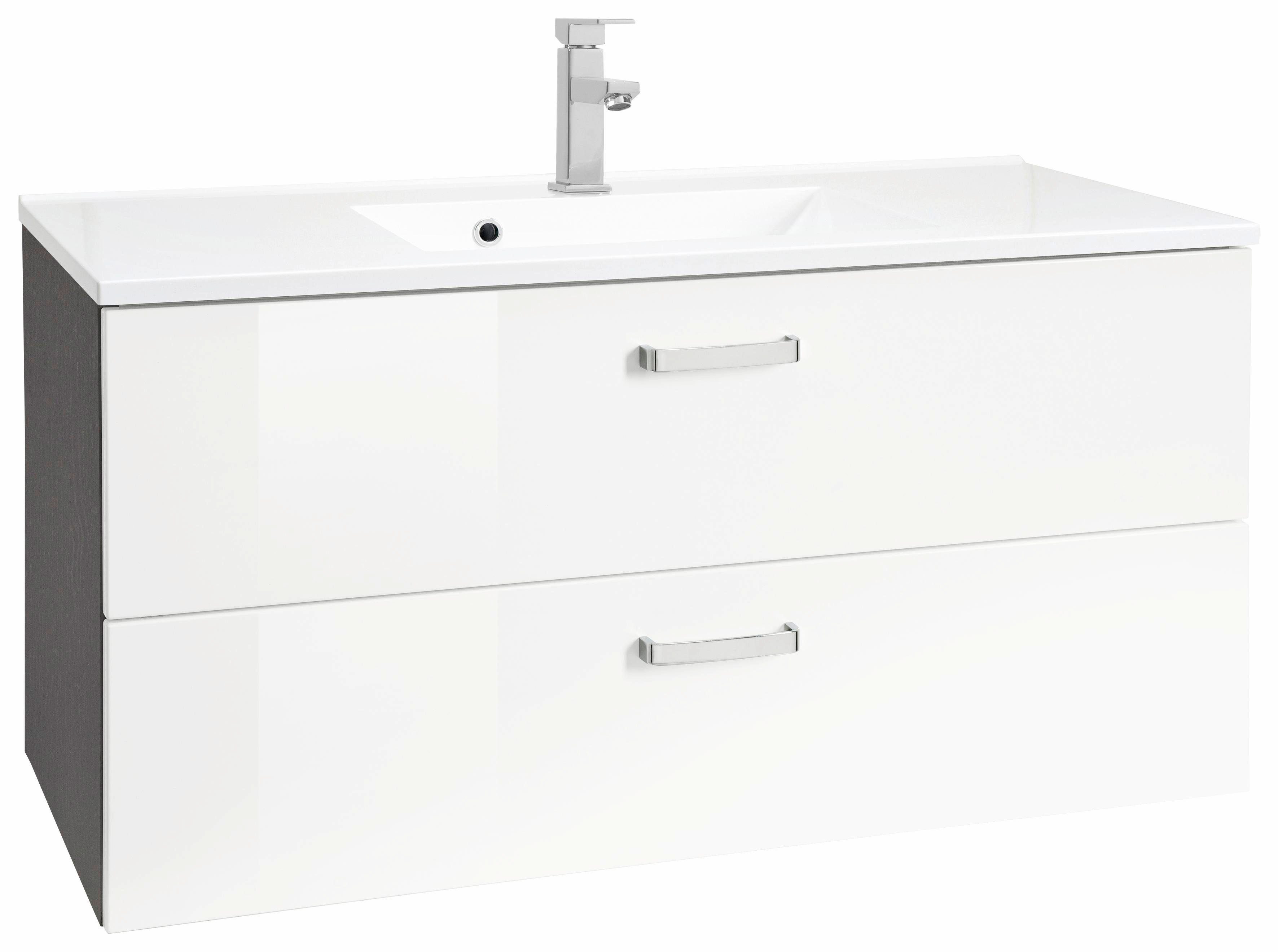 welltime Wastafelonderkast Ravenna Badkamermeubel wastafelonderkast inclusief wasbak, breedte 100 cm, soft-closetechniek onderkasten grijs