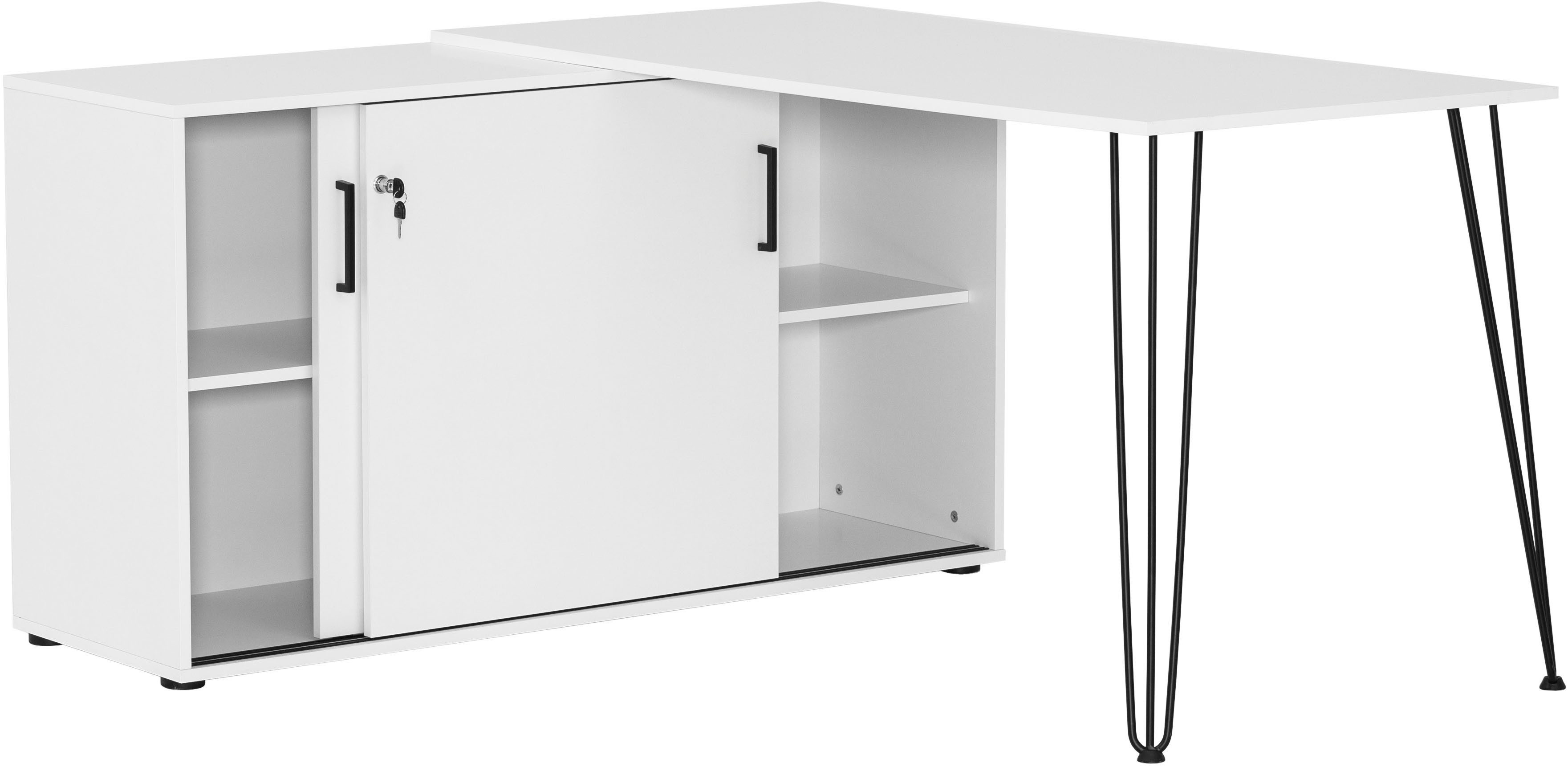 Schildmeyer Hoekbureau Ekko, breedte 130 cm Metalen beslag, haarnadelvoeten, tafelblad willekeurig te monteren