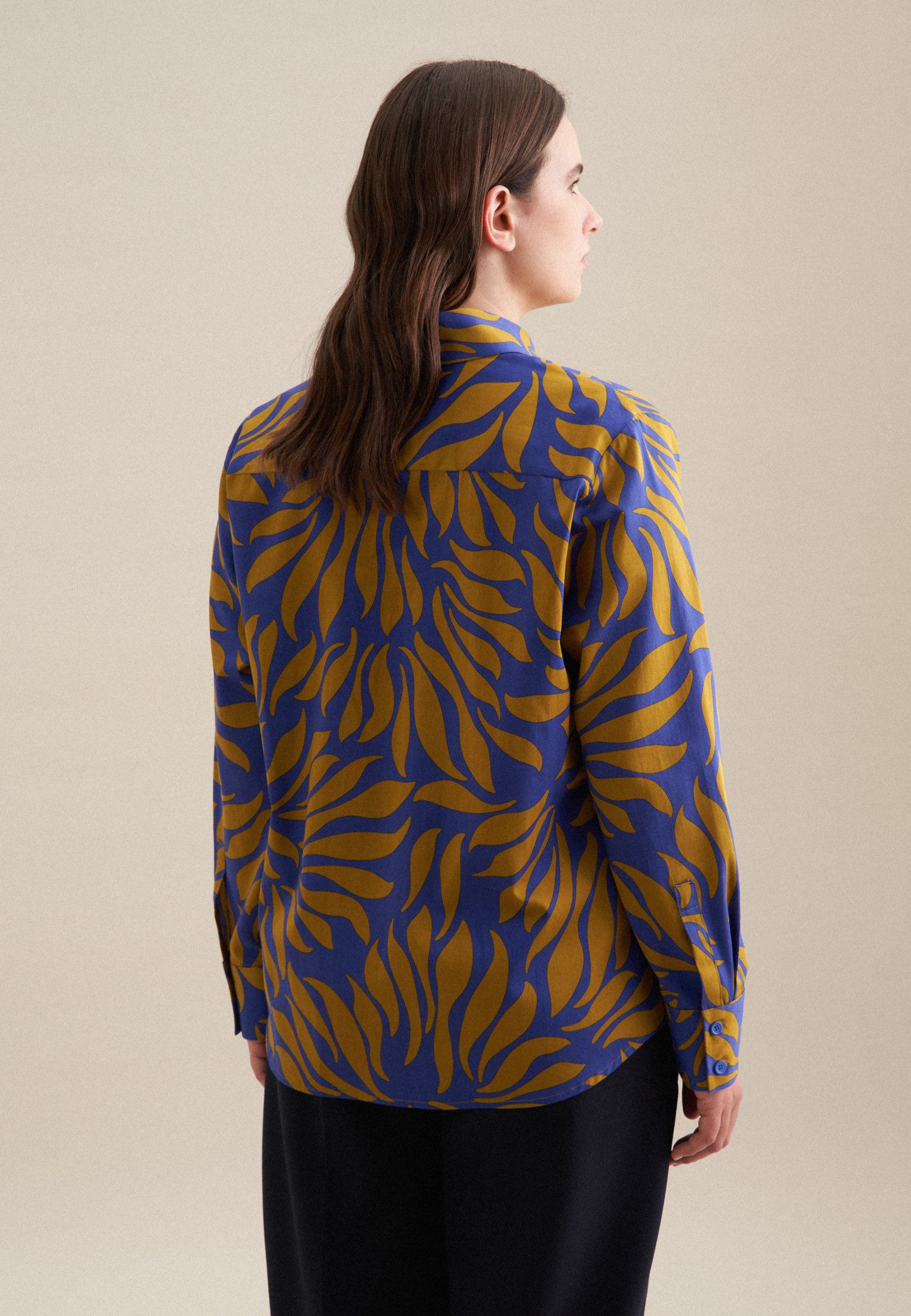 seidensticker Overhemdblouse Zwarte roos Lange mouwen kraag print