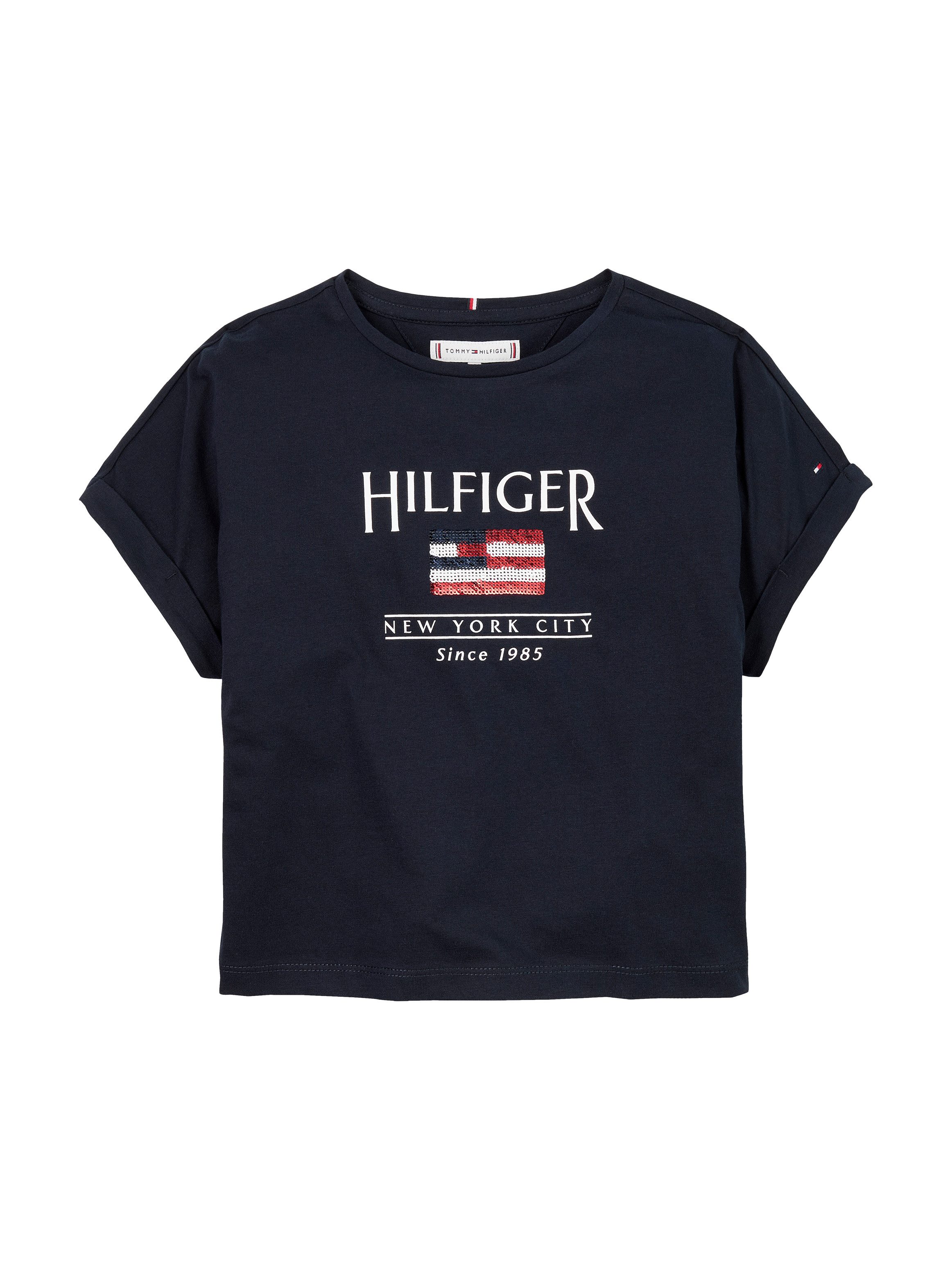 Tommy Hilfiger Shirt met korte mouwen HILFIGER SEQUINS FLAG TEE SS met pailletten, met logo-print