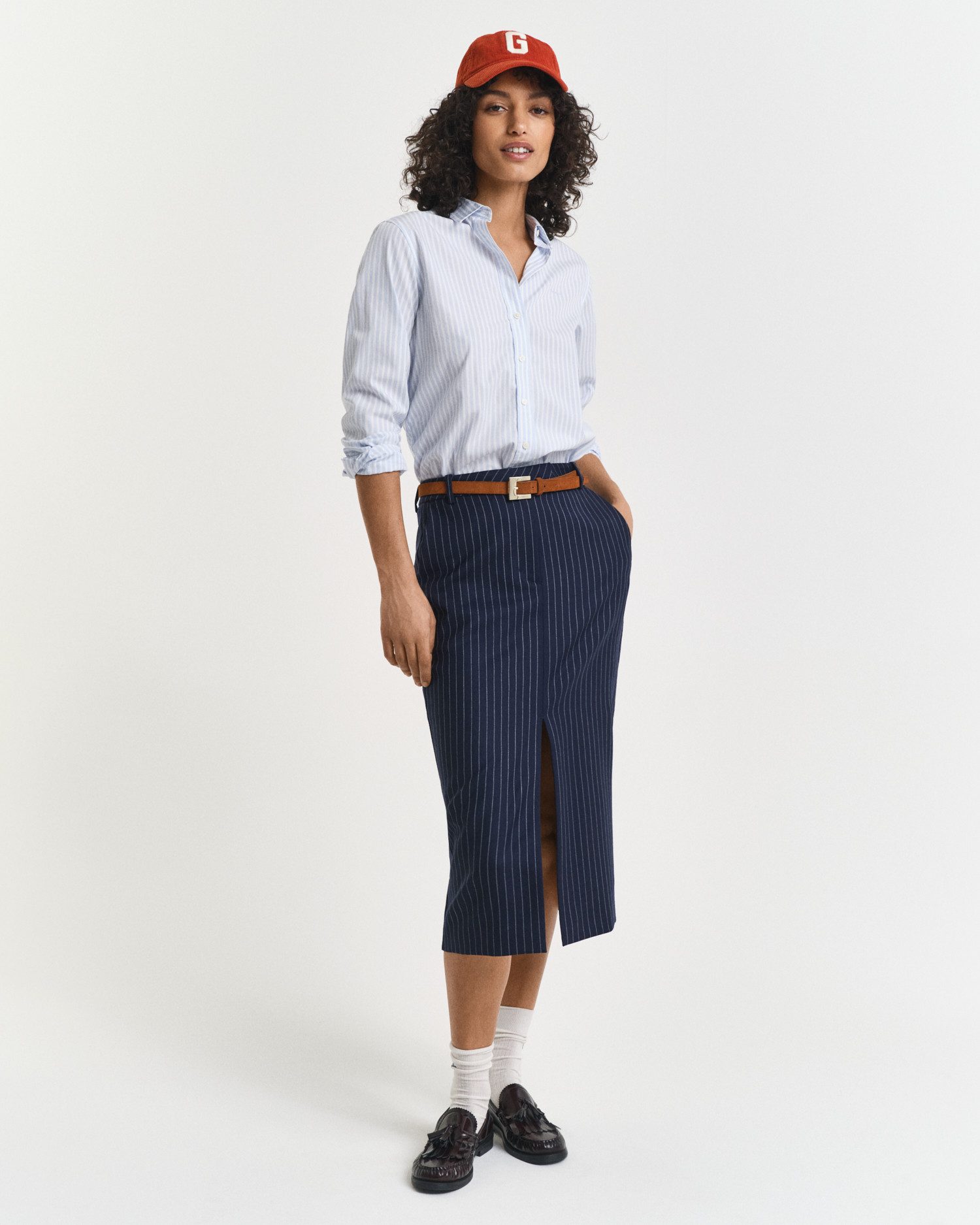 Gant Overhemdblouse REG POPLIN STRIPED SHIRT met een klein geborduurd logo op de borst