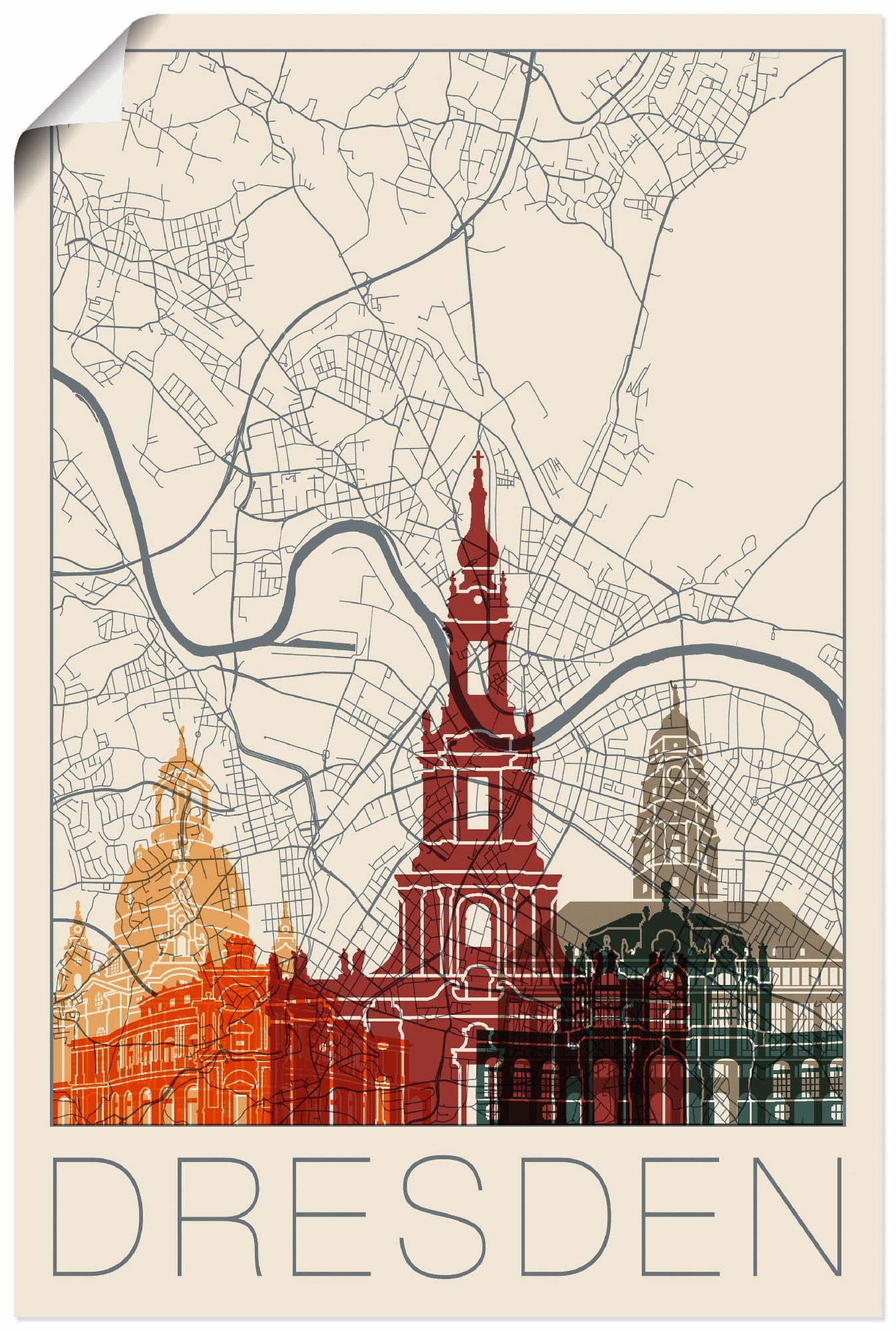 Artland artprint Retro Karte Dresden