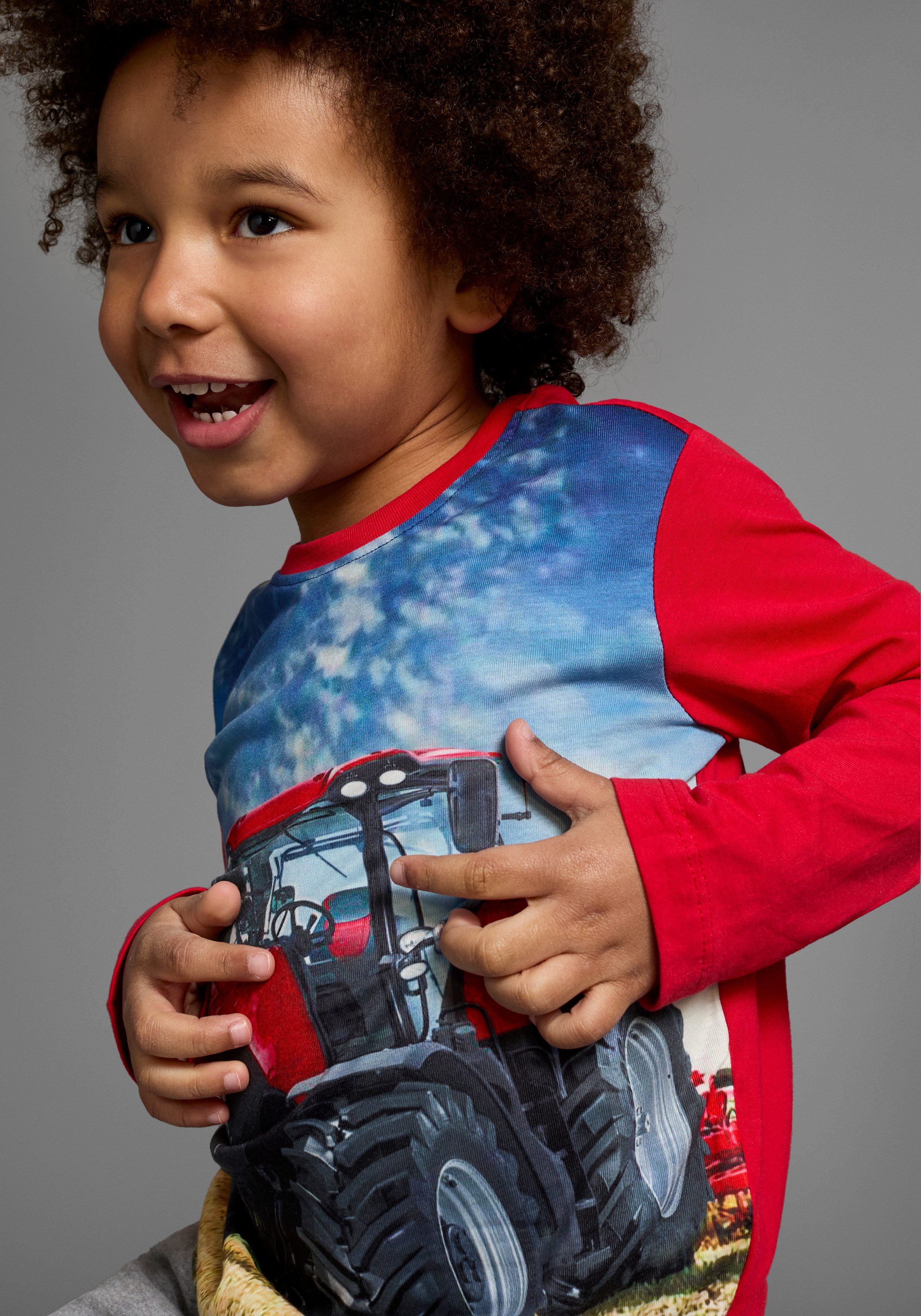 KIDSWORLD Shirt met lange mouwen Tractoren Langarm, basic pasvorm, bedrukt (2-delig, Set van 2)