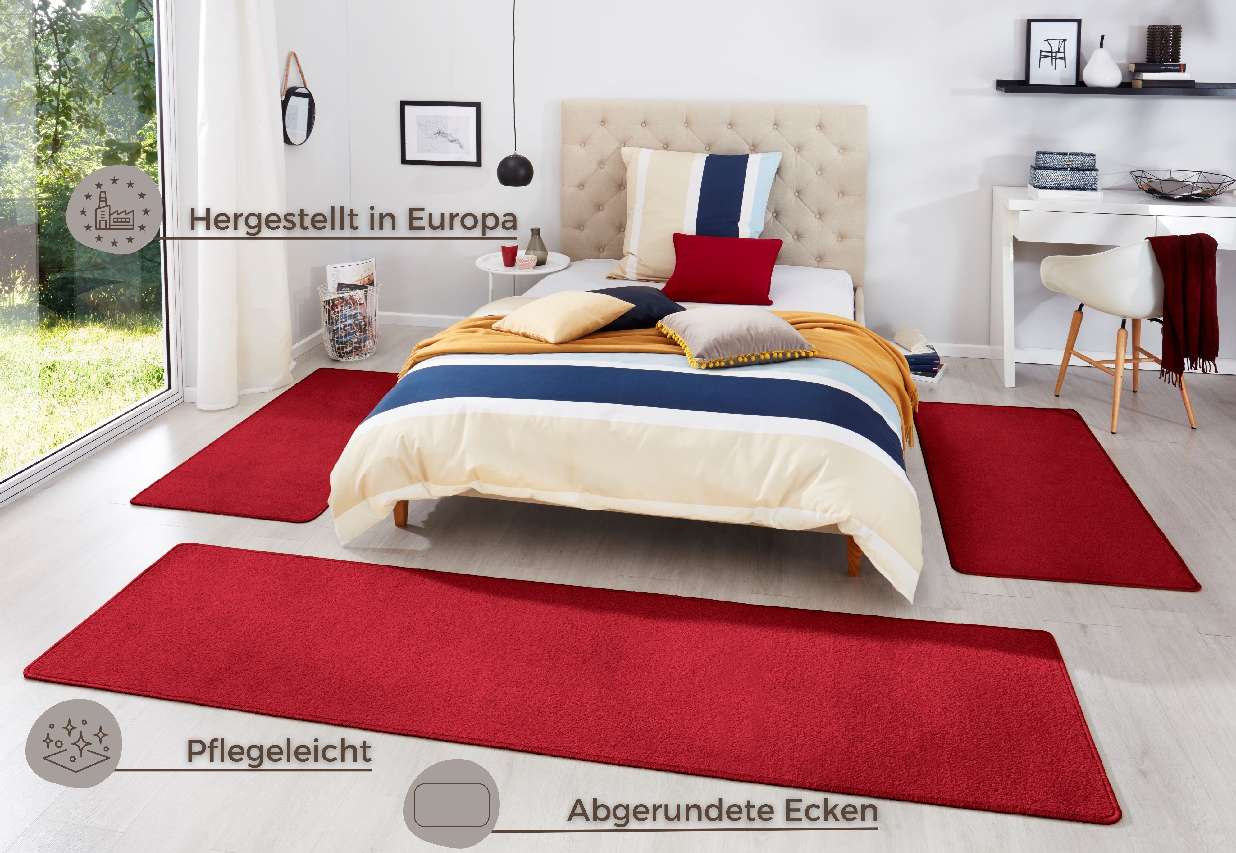 HANSE Home Set slaapkamerkleedjes Fancy Unikleur, slaapkamerkleed, 3-delige loperset voor de slaapkamer