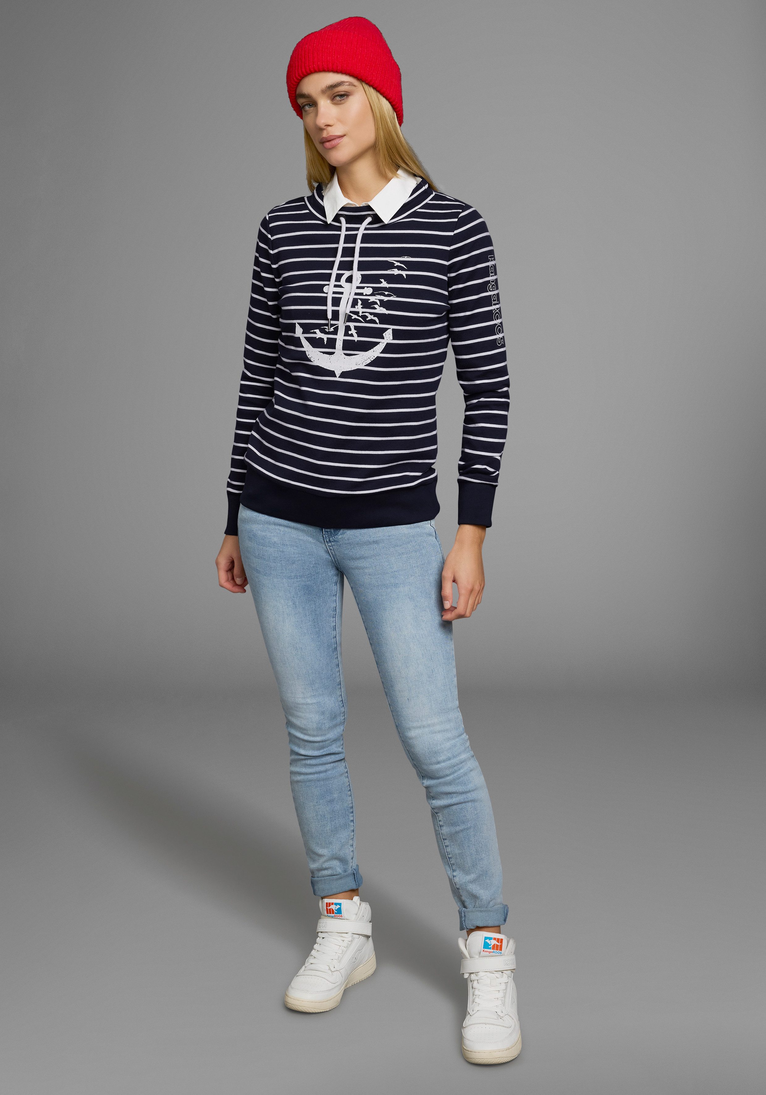 KangaROOS Sweatshirt Lange mouwen met duimgaten, figuurvolgend, staande kraag met koord