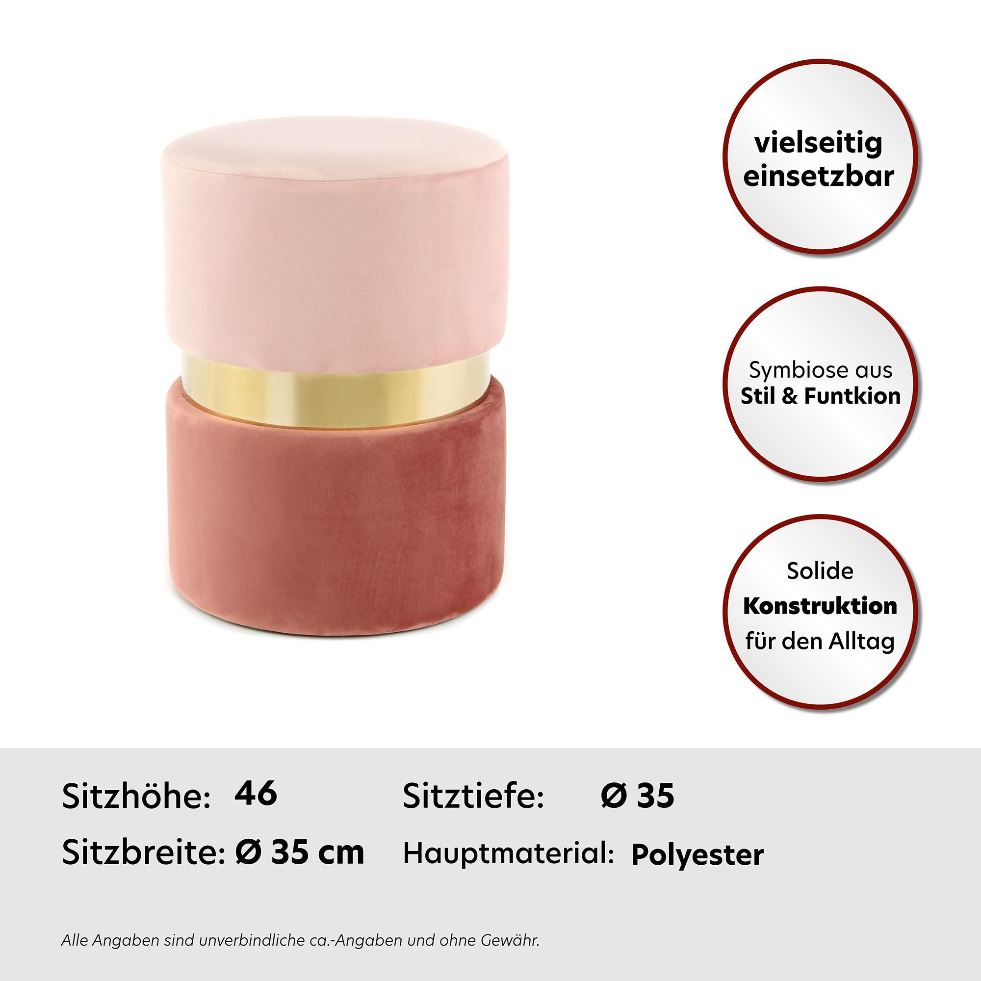 Kayoom Zithocker Kruk Gipsy 825, stijlvolle zitkruk, ronde vorm, stijlvol ontwerp fluweelzacht, ruimtebesparend, veelzijdig inzetbaar, zachte bekleding (1 stuk)