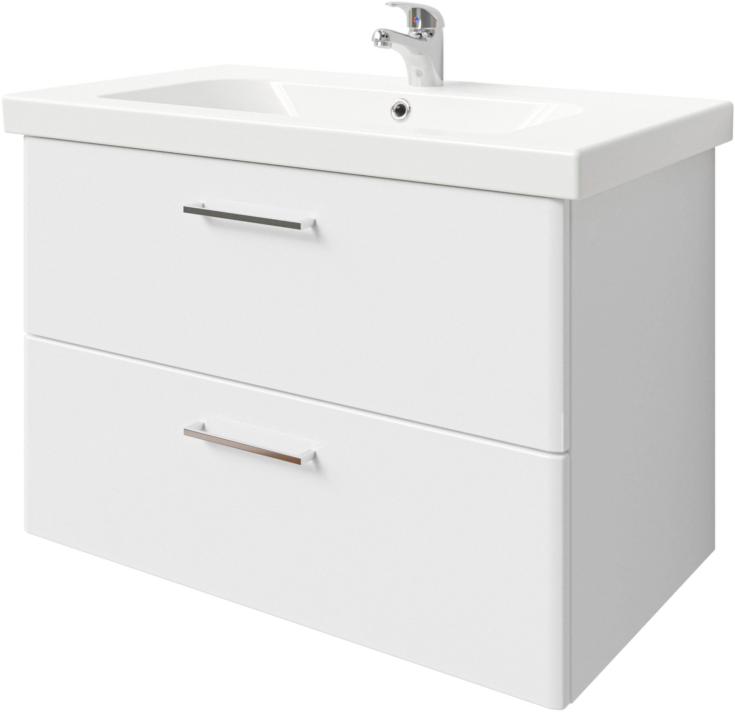 Saphir Badkamerserie Quickset 316 4-delig, keramieken wastafel met led-spiegelkast met onderkast, hangend kastje, 5 deuren, 1 klep, inclusief deurdemper (5-delig)