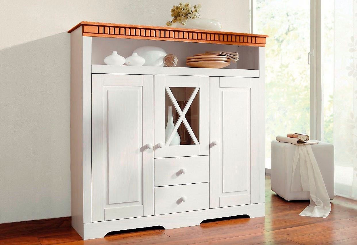 Home affaire Highboard Lisa Opbergkast van massief dennenhout, met decoratieve frezingen highboards wit