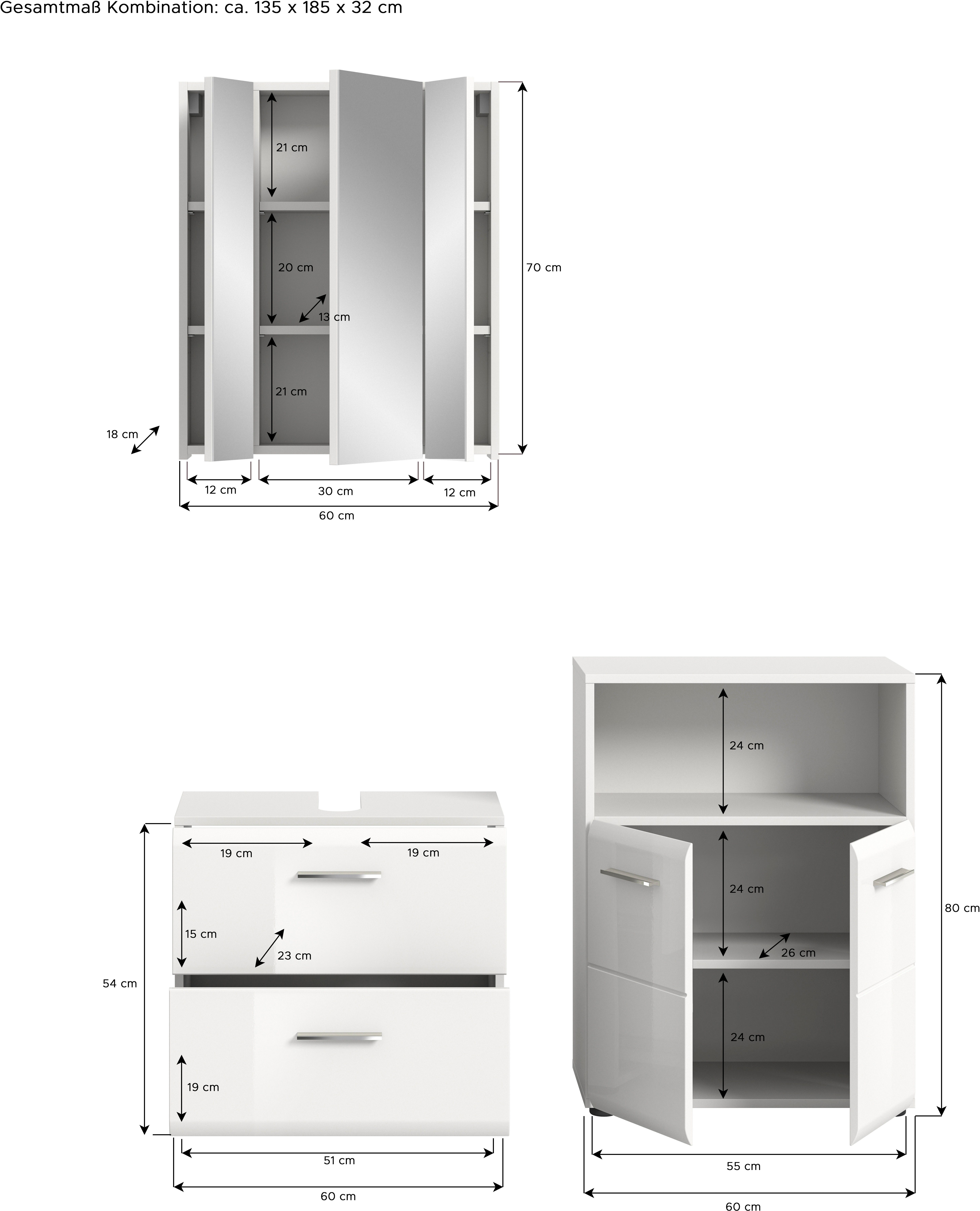 INOSIGN Badmeubelset FLORENZ, TOPSELLER!, 3-delige badcombinatie, hoogwaardige MDF-front