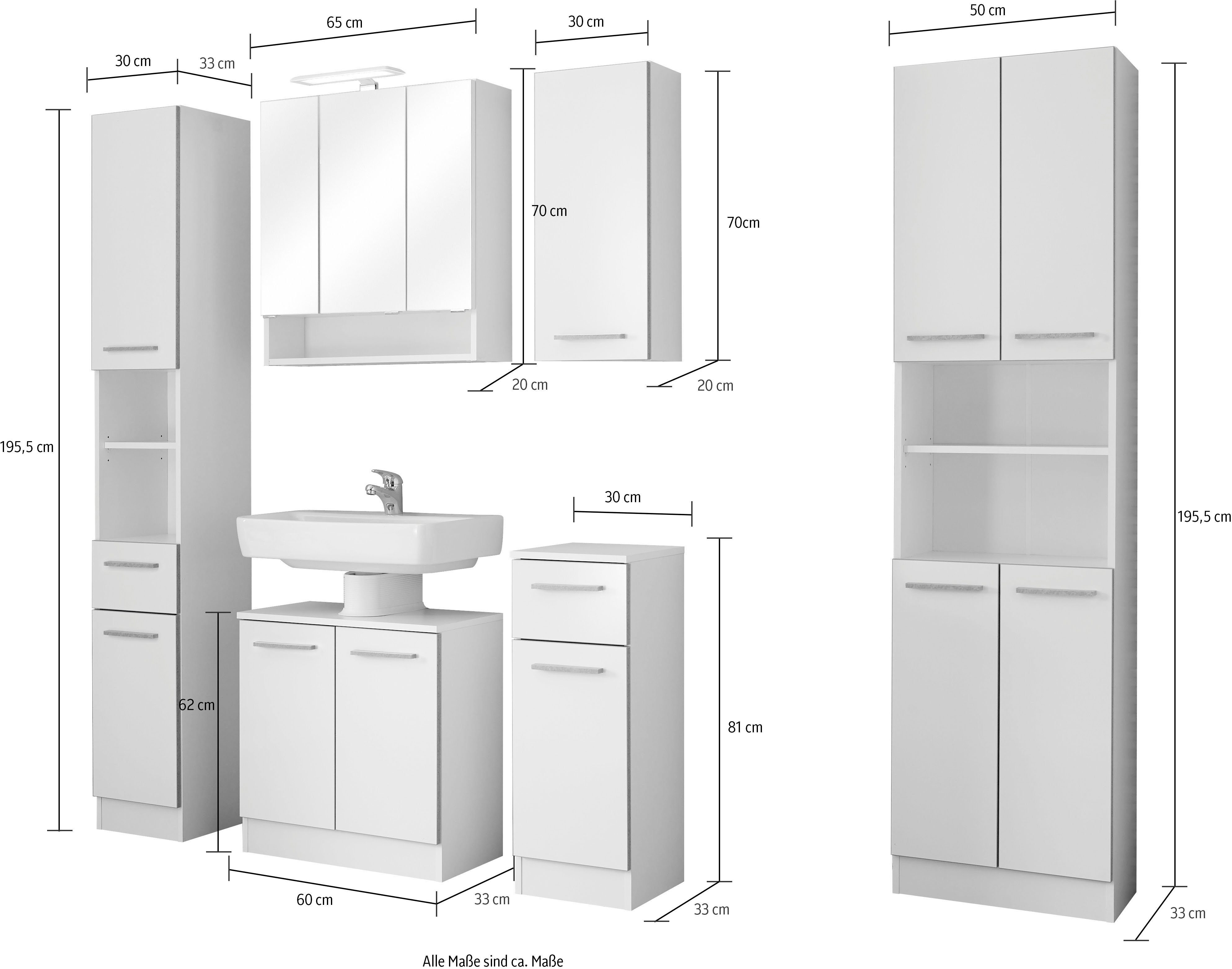 Saphir Badmeubelset Quickset 953 6-delig, wastafelonderkast en led-spiegelkast in glanzend wit, badkamermeubel inclusief deurdemper, zonder wasbak, 13 deuren (set, 6 stuks)